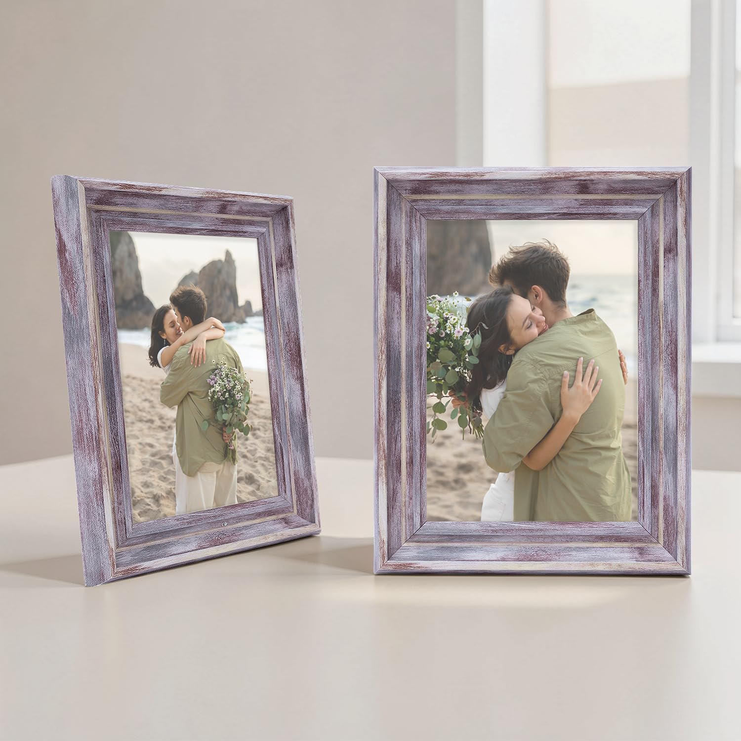 Golden Peacock Set Of 2 5X7 Inch Photo Frames - Antique Dusty Grey Finish | Elegant Wall Hanging & Tabletop Picture Frames For H