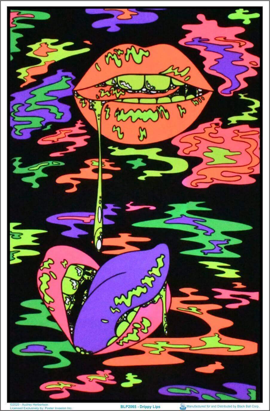 Drippy Lips - By Audrey Herbertson - Laminated Blacklight Poster - 23.5'' X 35.5''