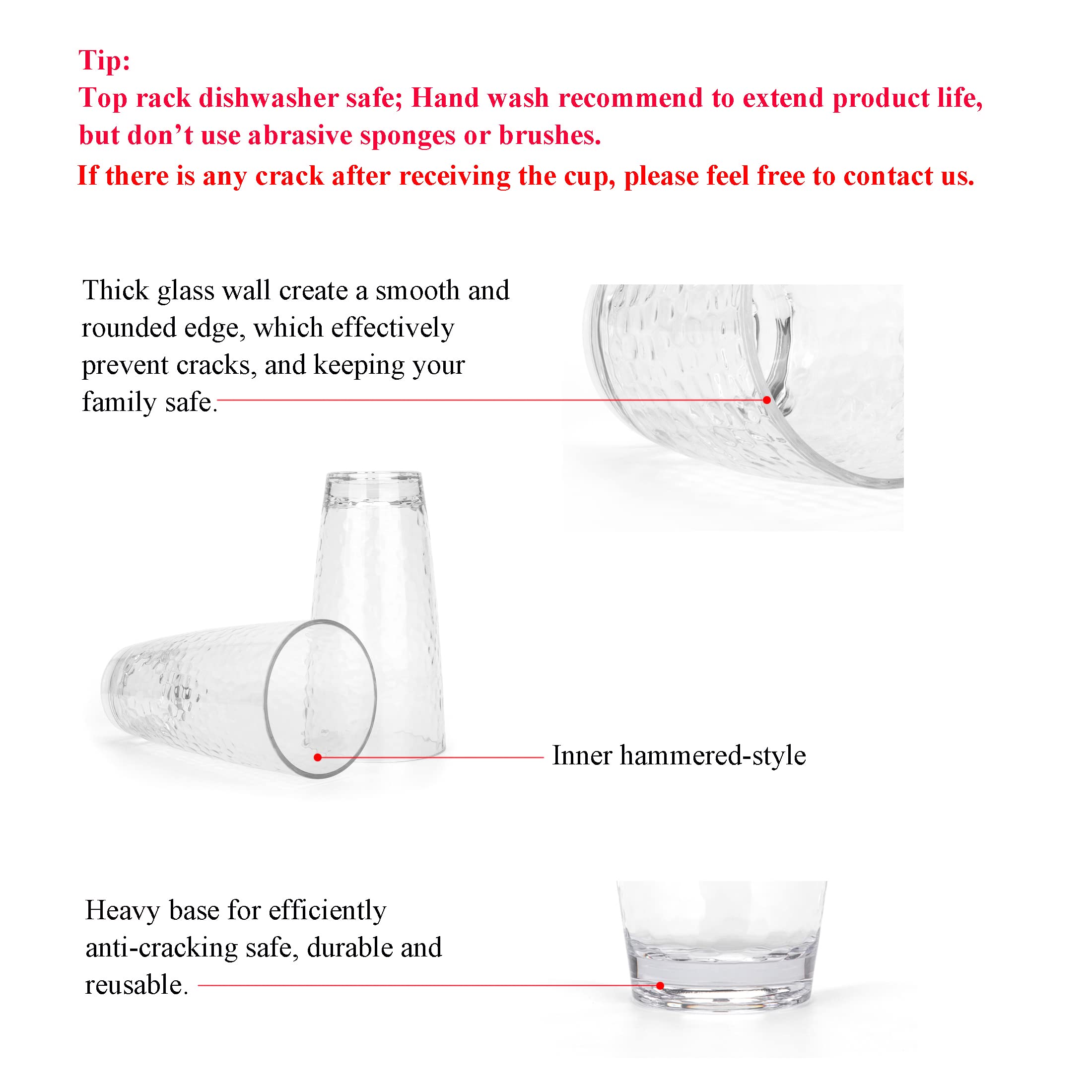 Koxin-Karlu Hammered 26-Ounce Plastic Tumbler Acrylic Glasses, Set Of 6 Clear