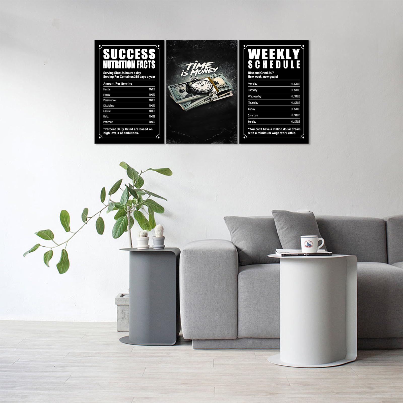 Kawahone Success Nutrition Facts, Time Is Money, Inspirational Wall Art - Motivational Quotes Canvas Decor -Hustle Weekly Schedu