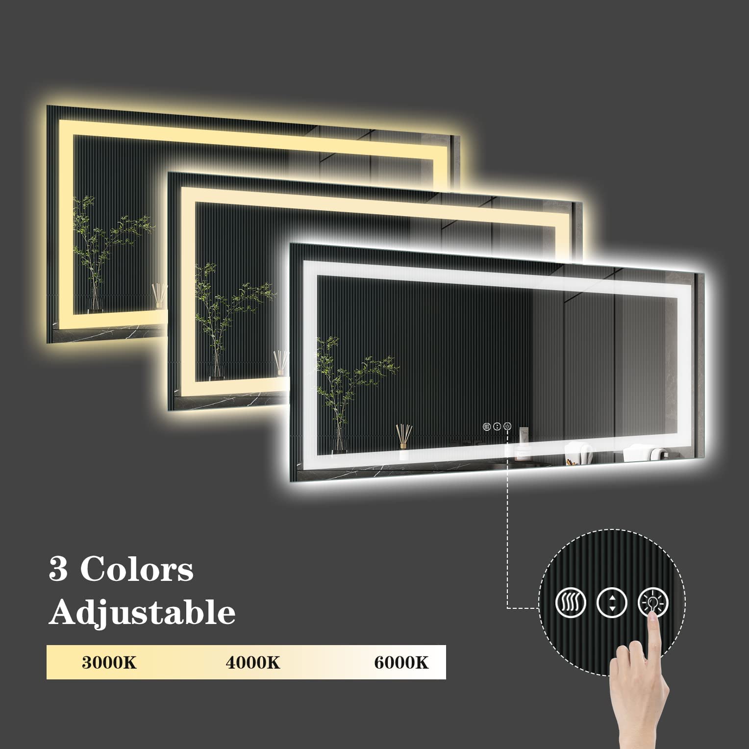 Amorho LED Bathroom Mirror 55''x 30''  Backlit + Front-Lighted Vanity Mirror  Dimmable Bathroom Mirrors for Wall  Anti-Fog  Memory  3 Colors  Double LED Lights  Shatter-Proof  ETL Listed