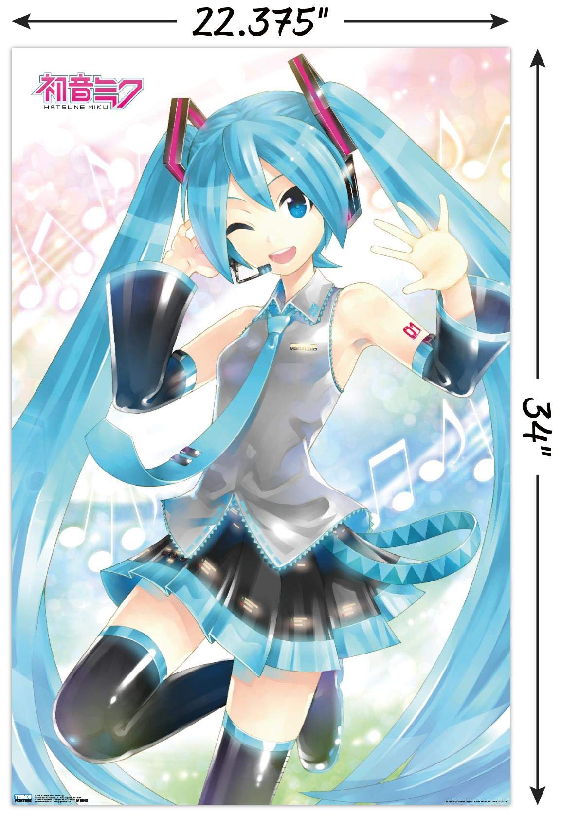 Trends International Hatsune Miku - Waving Wall Poster, 22.375'' X 34'', Poster & Clip Bundle