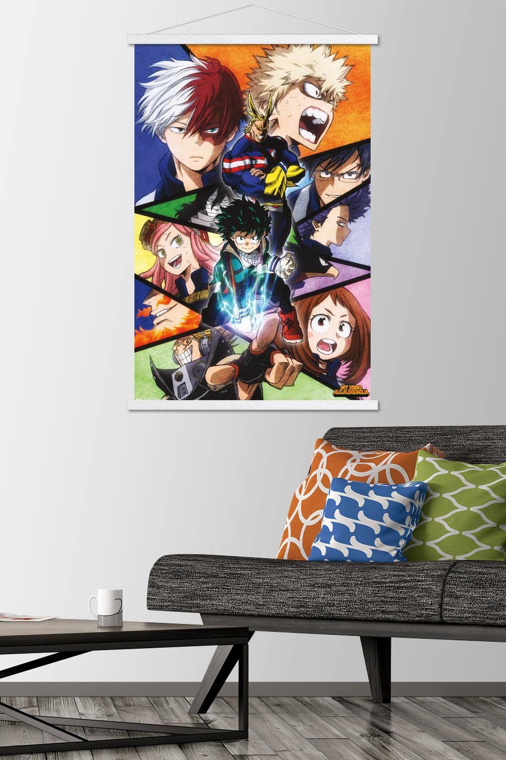 Trends International My Hero Academia - Faces Wall Poster, 22.37'' X 34.00'', Premium Print And White Hanger Bundle