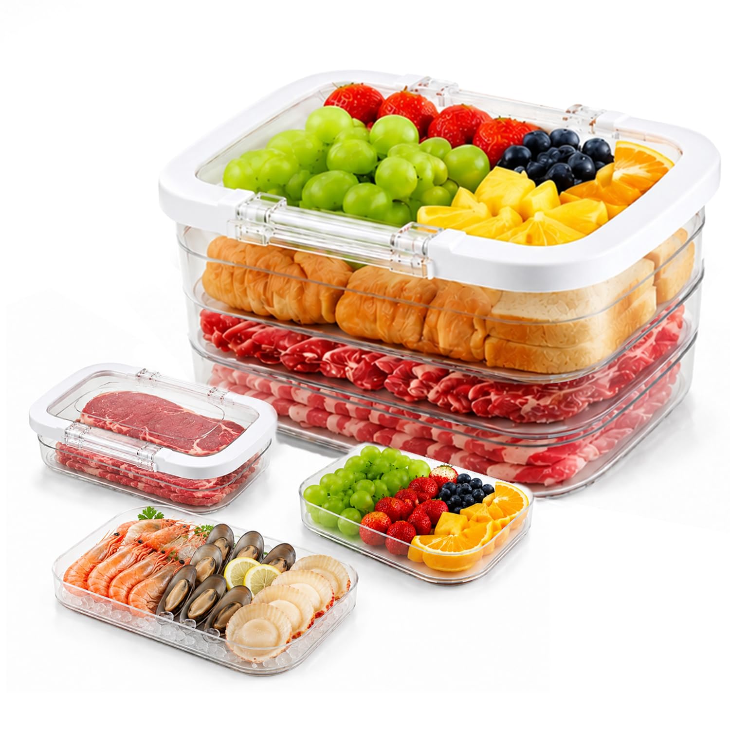 3 Pack Deli Containers with Sealed Lids, Cold Cuts Storage for Fridge