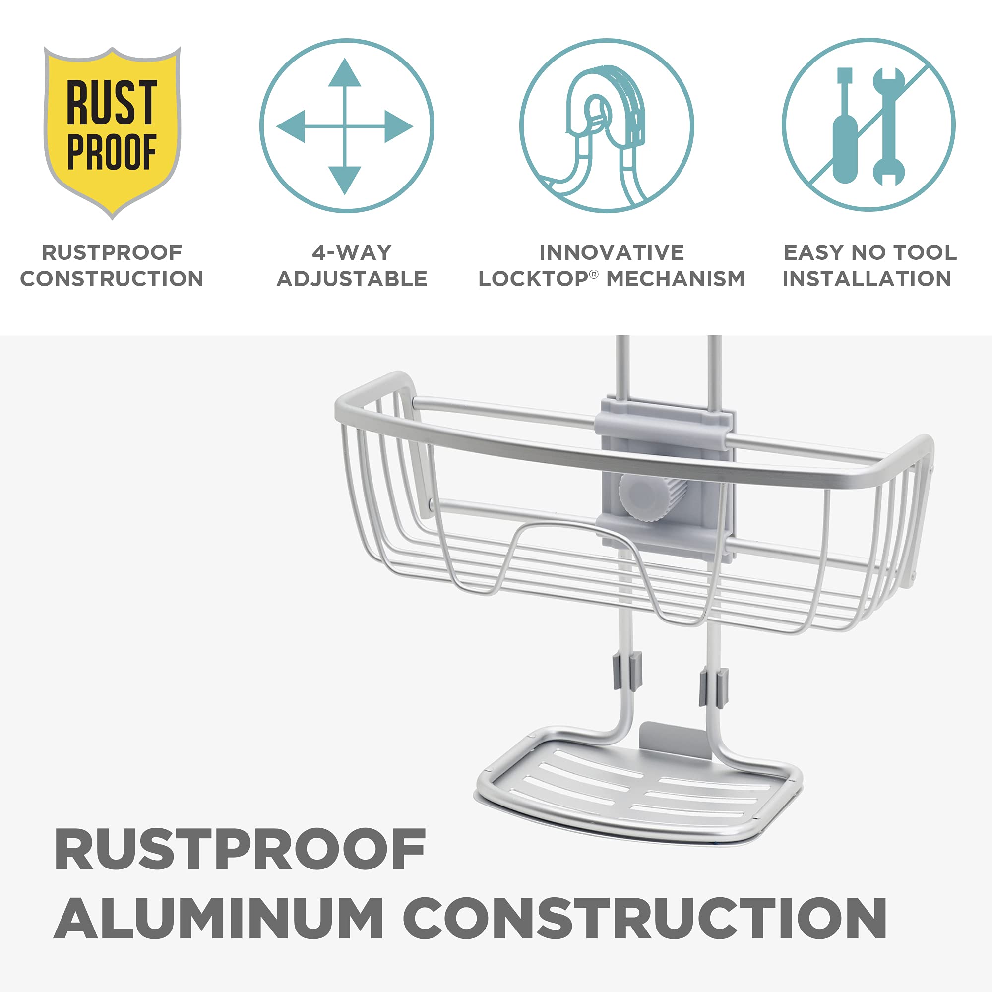 Zenna Home Neverrust Aluminum Adjustable Hanging Shower Caddy, Satin Chrome