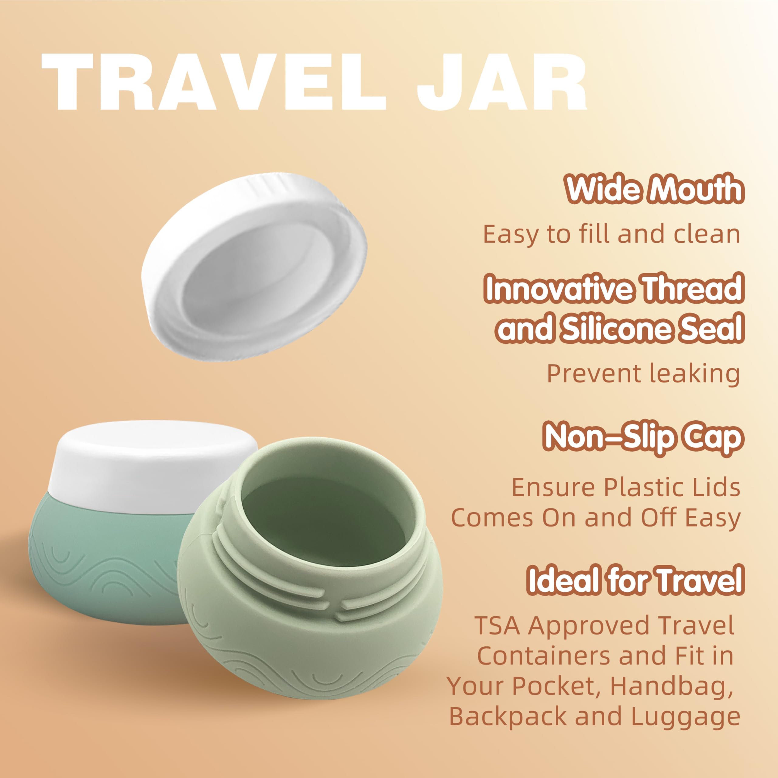 Sombe Travel Containers For Toiletries, Tsa Approved Travel Size Containers Silicone Cream Jars Leak-Proof Travel Essentials Wit