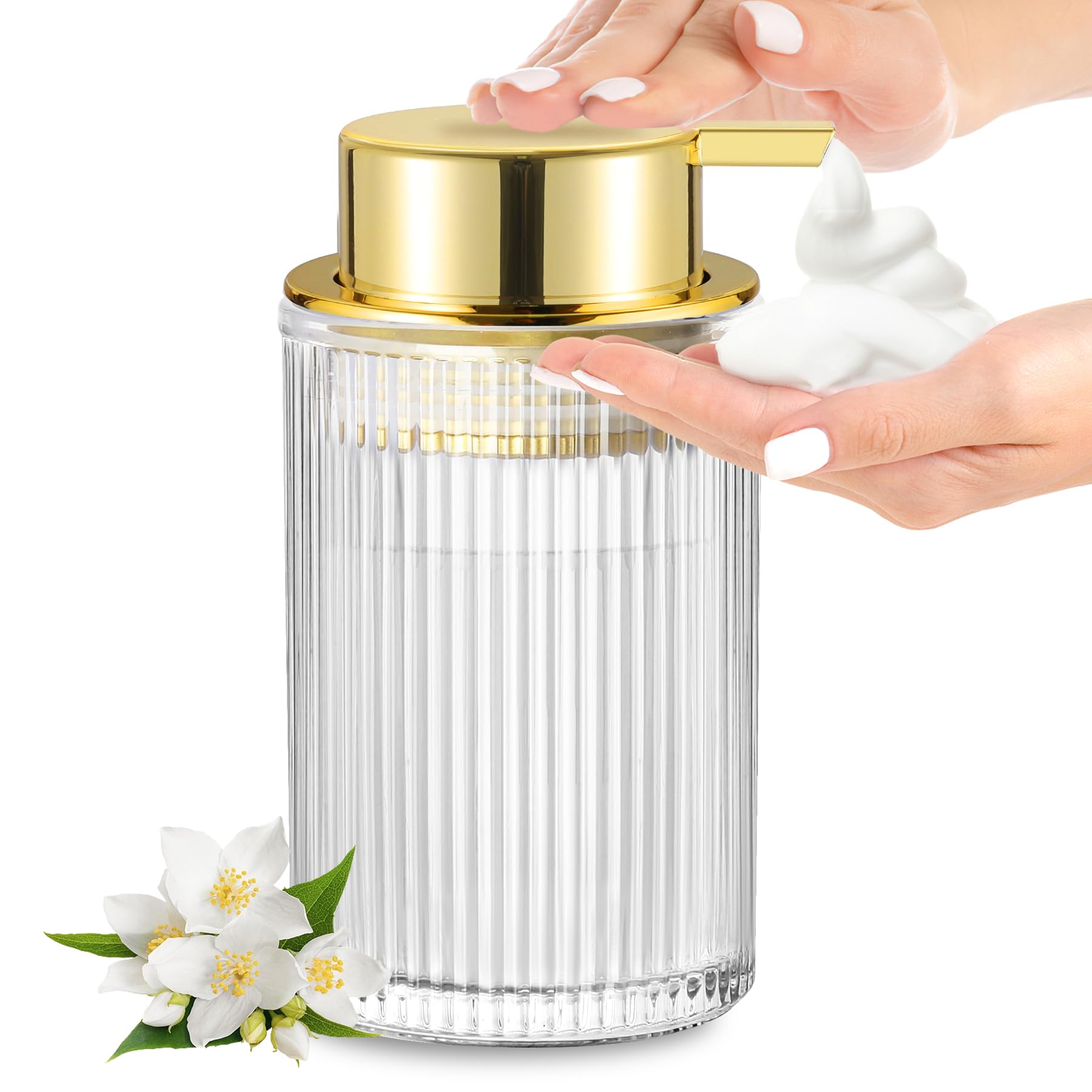 Kasunting Foaming Soap Dispenser, 15 Oz Clear Glass Foam Hand Soap Dispenser For Bathroom & Kitchen, Refillable Foaming Pump Bot