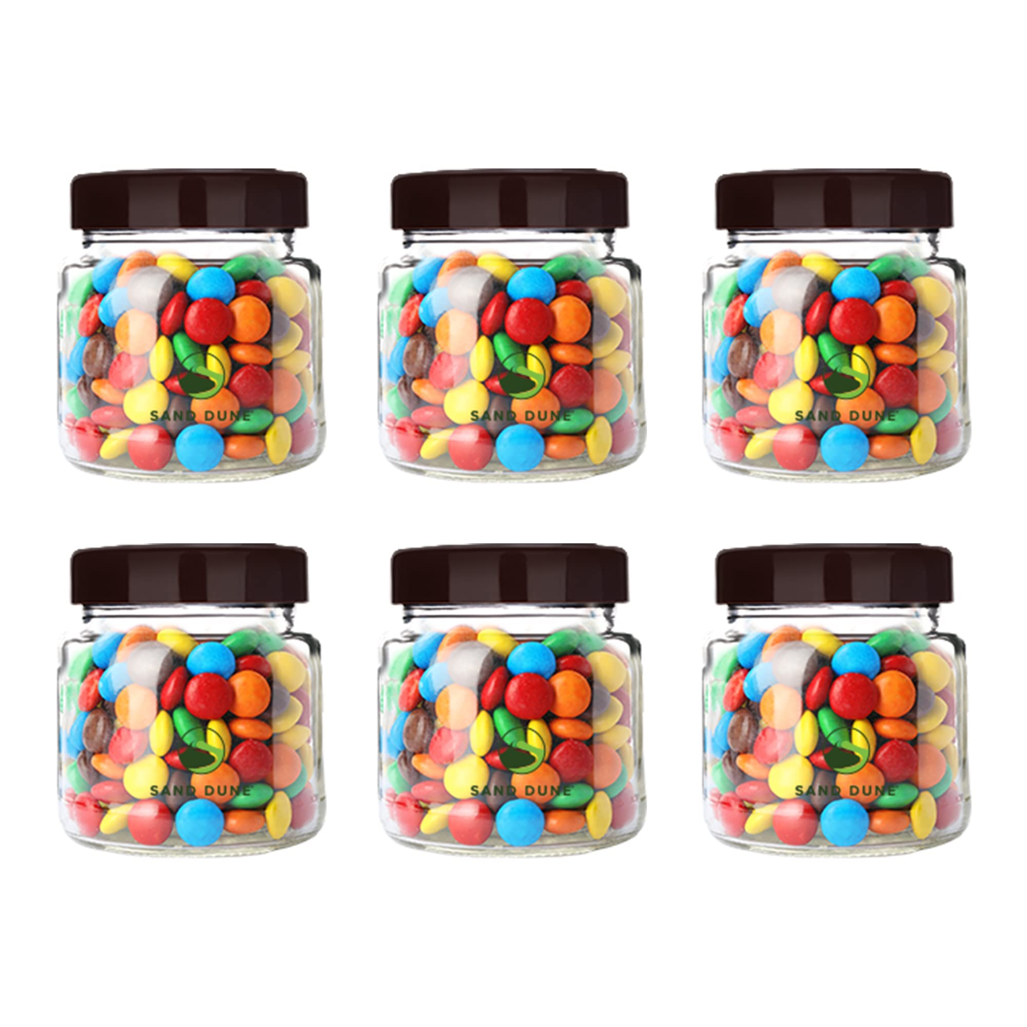 Sand Dune Set Of 6, 500 Ml Each Storage Glass Jar Brown Cap, Transparent | Bpa Free | Storage Jar Containers For Kitchen Pantry 