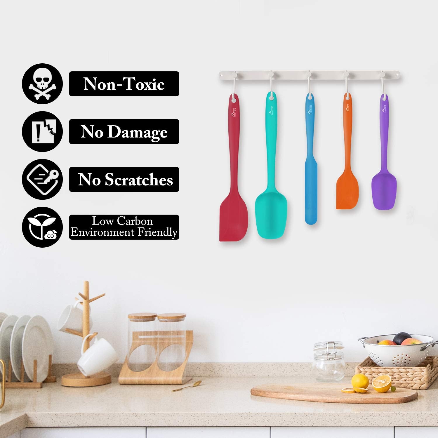 Hotec Food Grade Silicone Rubber Spatula Set For Baking, Cooking, And Mixing High Heat Resistant Non Stick Dishwasher Safe Bpa-F