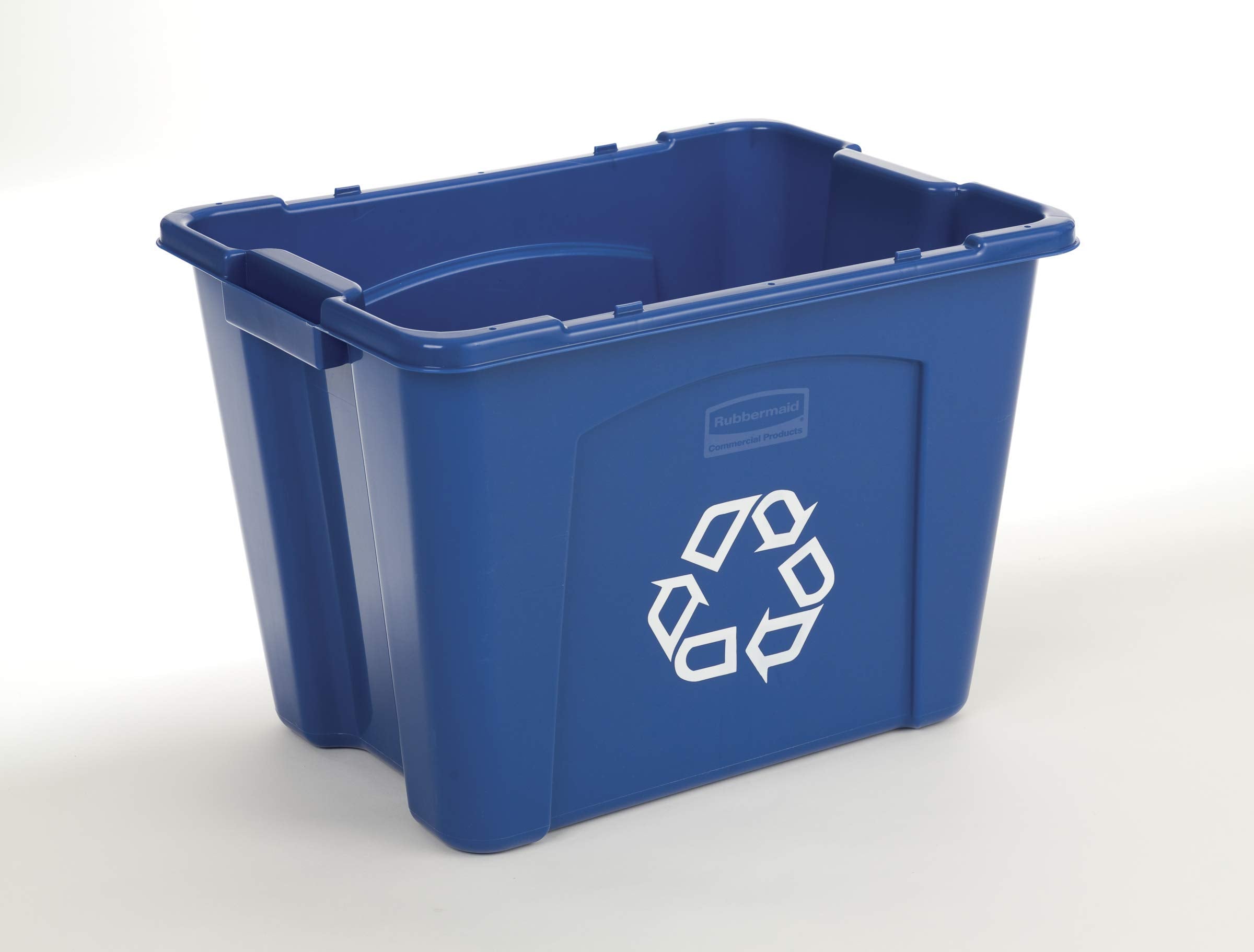 Rubbermaid Commercial Products Recycling Bin/Box, 14-Gallon, Blue Stackable Storage Container For Paper/Packaging In Garage/Home
