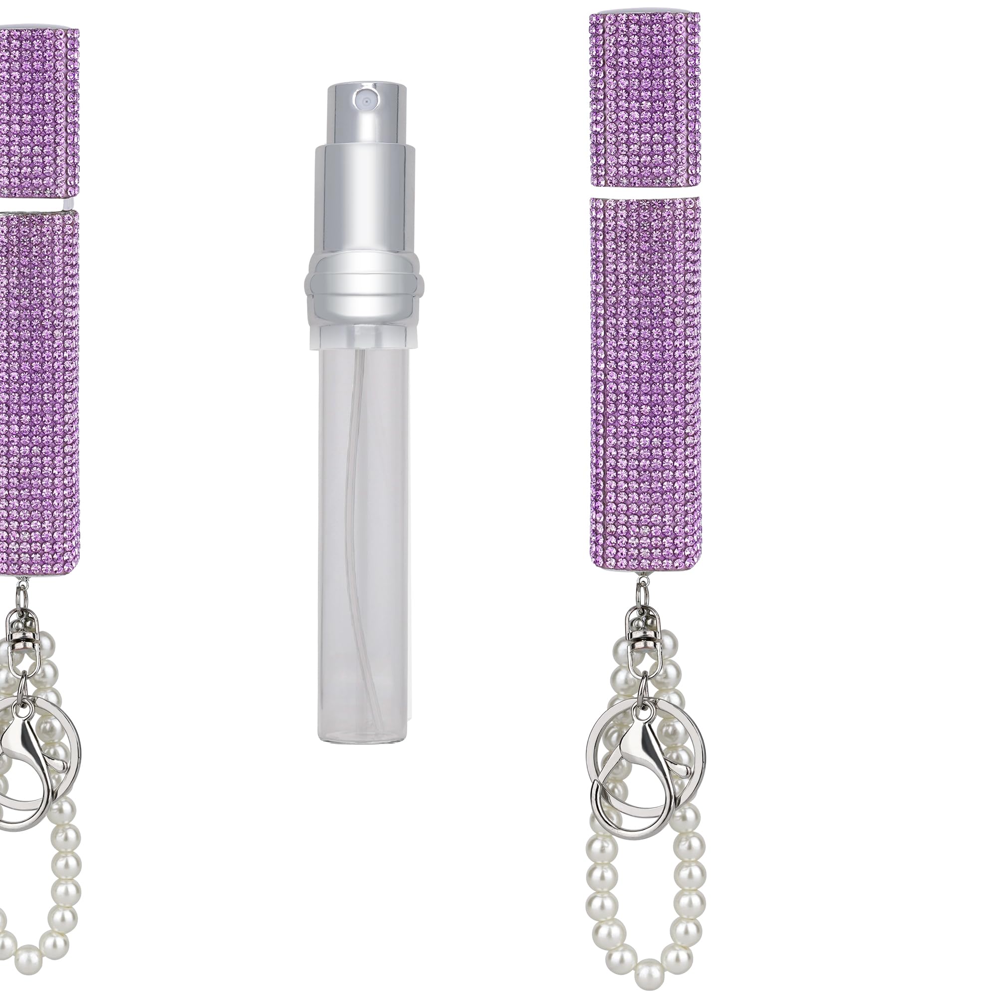 Biiange Bling Refillable Perfume Spray Bottle, Essential Oil Cosmetic Container Empty Separate Bottling,With Keychain Pearl Liqu