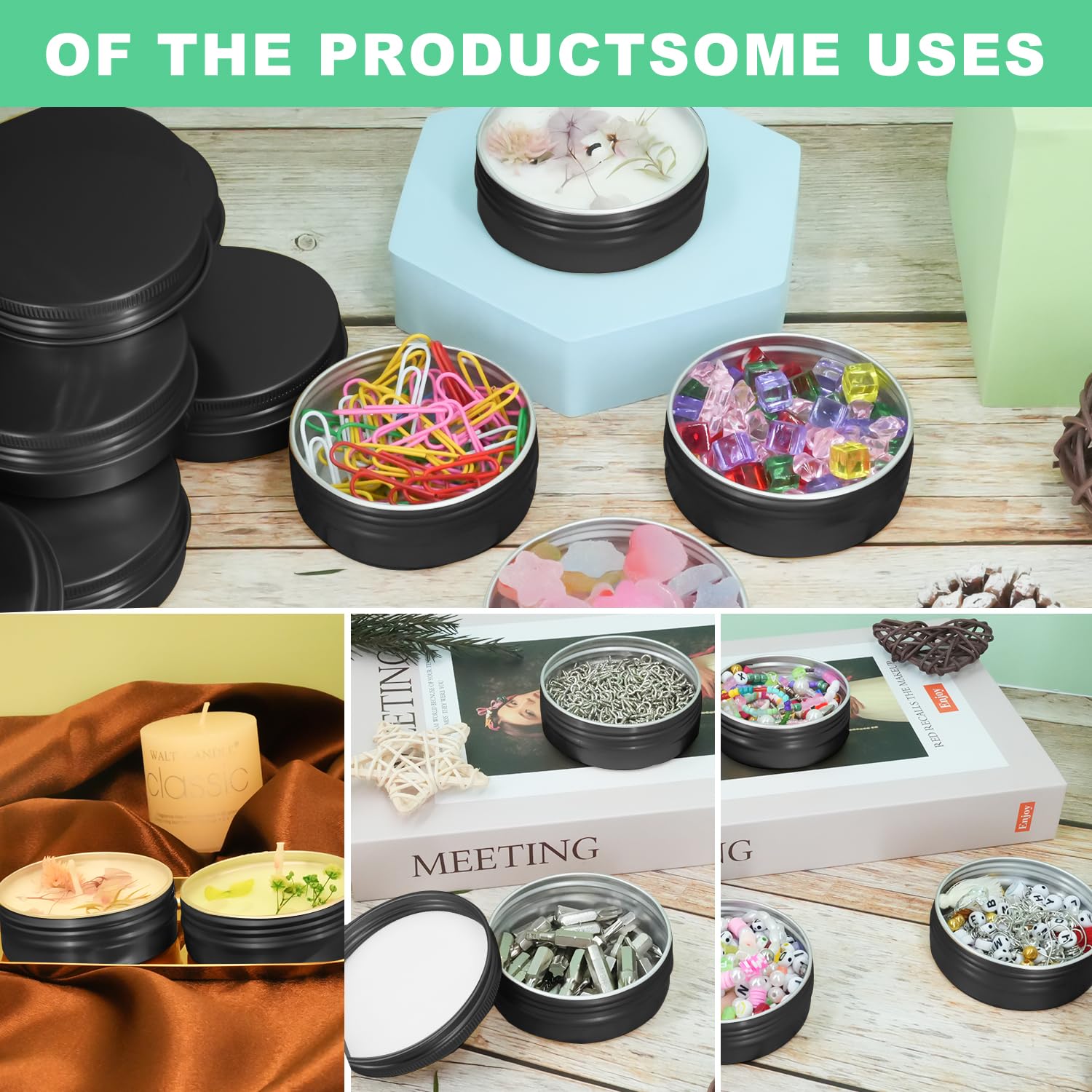 Yq 60 Pack 2 Oz Tins With Lids, Salve Tins Round Aluminum Tin With Lids, 2Oz Tin Cans With Label Refillable Metal Tins With Lids
