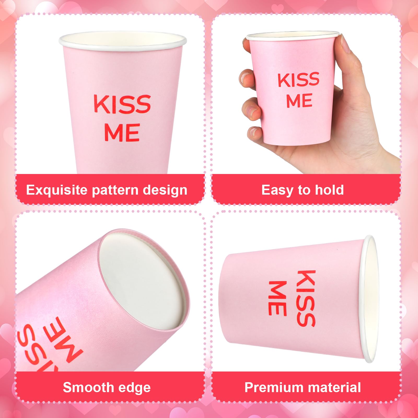 Funtery 100 Pcs Valentine'S Day Disposable Cups Conversation Heart Paper Cups 9Oz Colorful Hearts Print Xoxo Love Sweet Be Mine