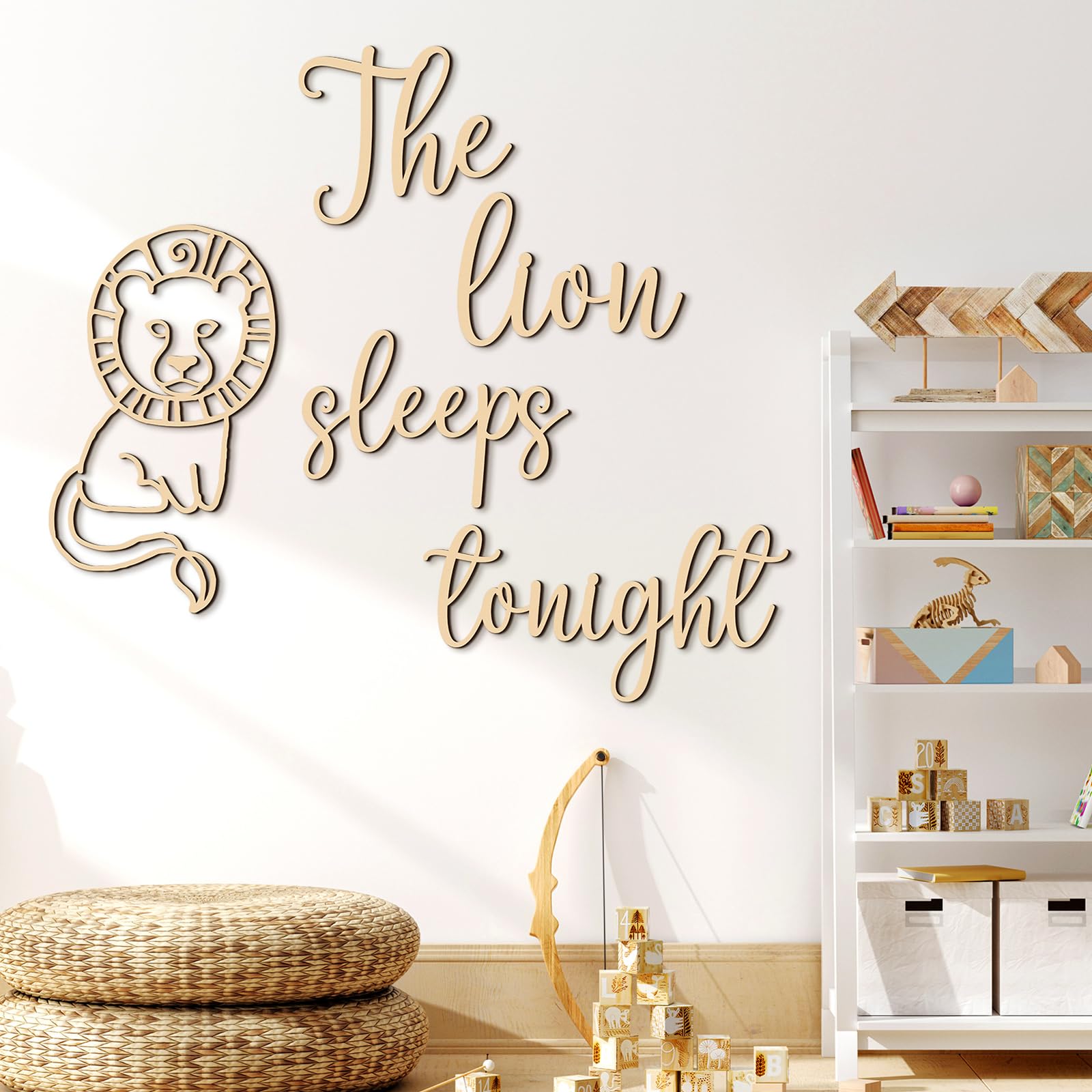 Kigley 5 Pcs Nursery Wall Decor Jungle Nursery Decoration Wooden Woodland Safari Animal Wall Decor The Lion Sleeps Tonight Room 