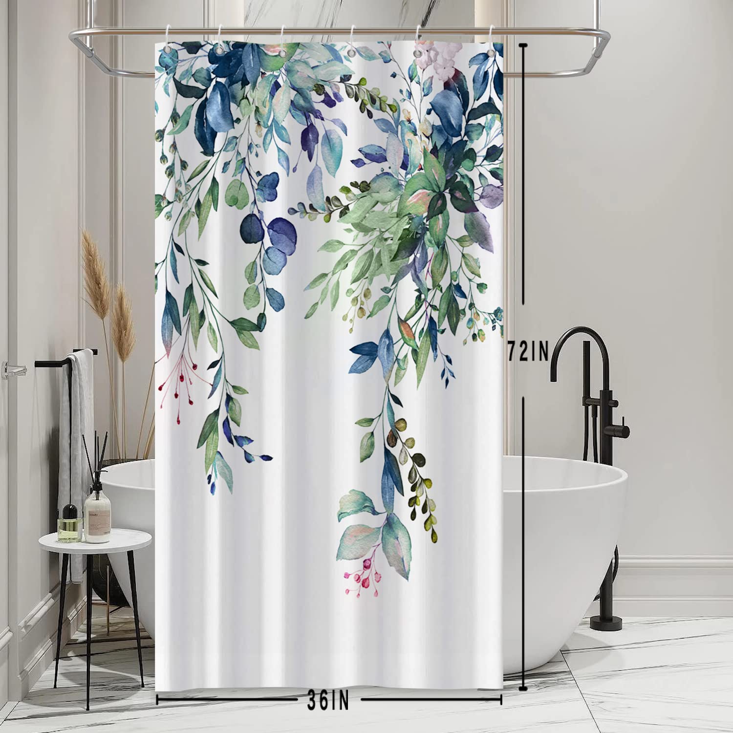 Ruelvth Small Stall Shower Curtain, Green And Blue Eucalyptus Shower Curtain For Bathroom Waterproof Fabric Spring Rv Shower Cur