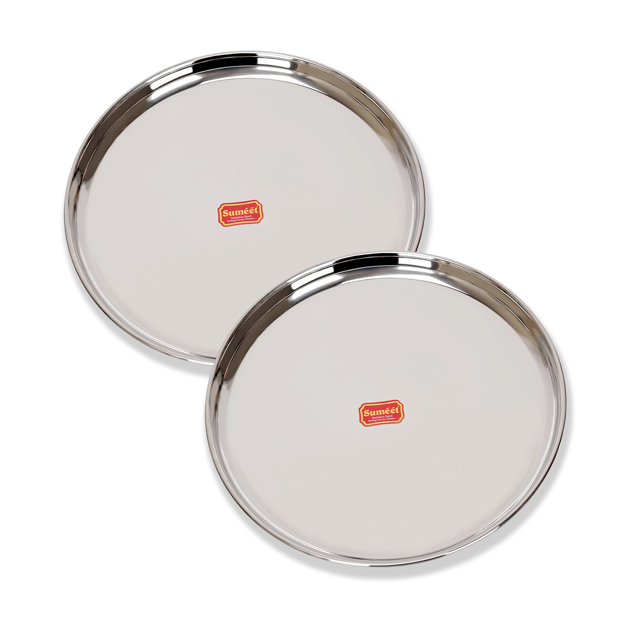 Sumeet Stainless-Steel Heavy Gauge Dinner Plates with Mirror Finish-32.3cm Dia, Set of 2pc, Silver