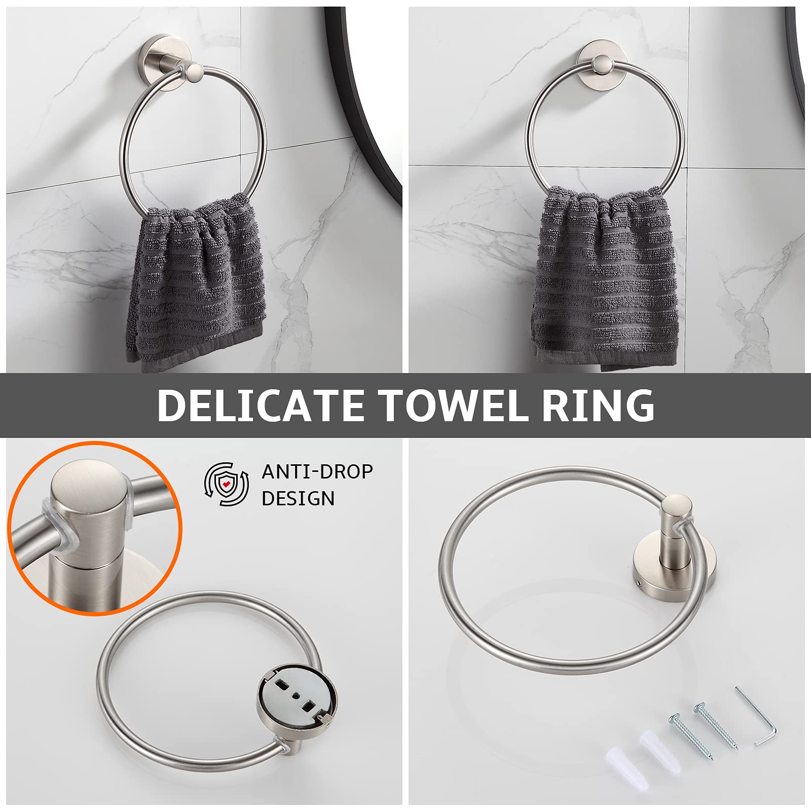 Bgl Bathroom Accessory Set Brushed Nickel 4-Pieces Bathroom Towel Rack 24 Inches Adjustable Bathroom Hardware Set