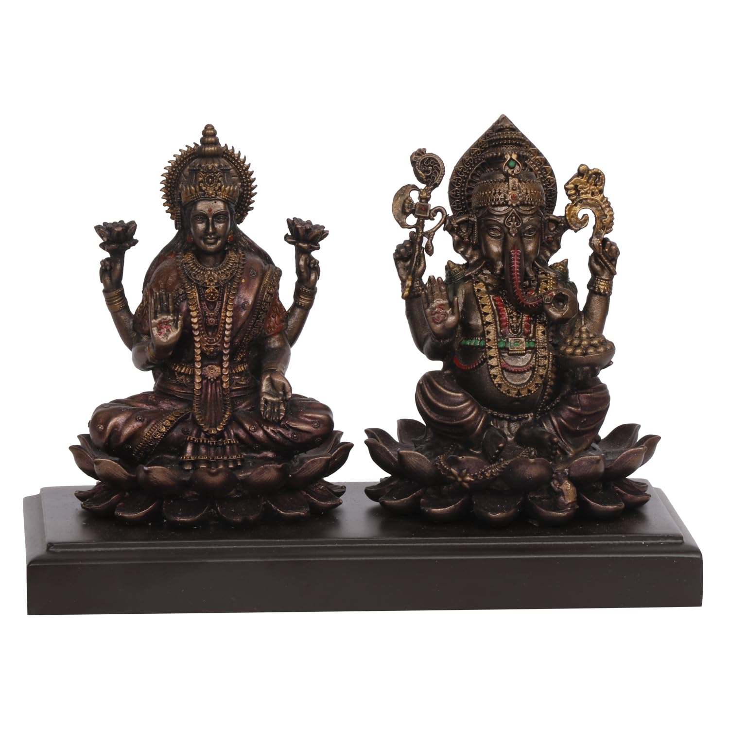 Artvarko Lakshmi Ganesha Idol Ganesh Laxmi Cold Cast Resin Statue Bronze Finish Murti Statue For Diwali Puja Home Office Success