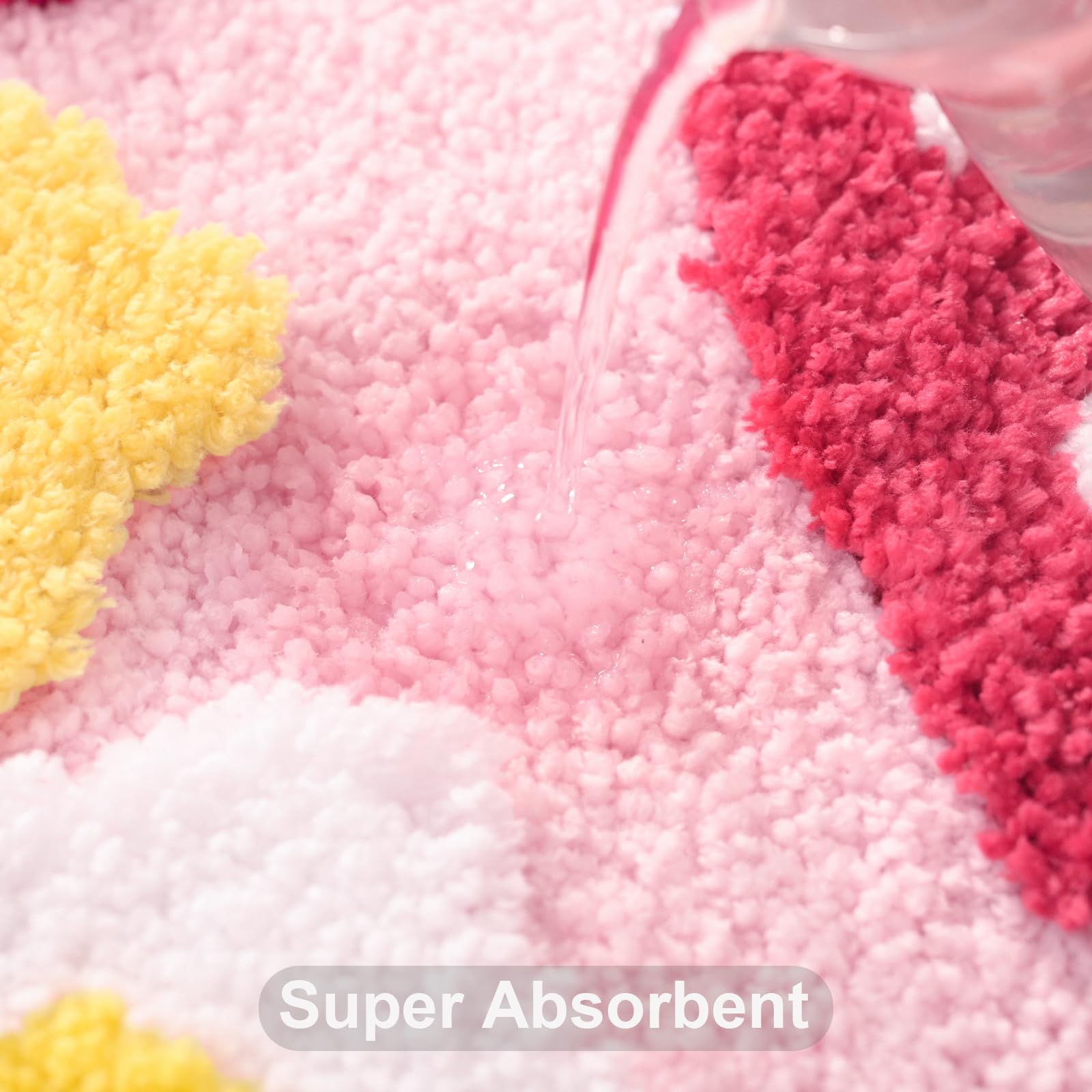 Anybar Pink Bathroom Rugs Cute Strawberry Flower Bath Mat Bathroom Accessories, Funny Colorful Non Slip Floor Bath Rug Machine W