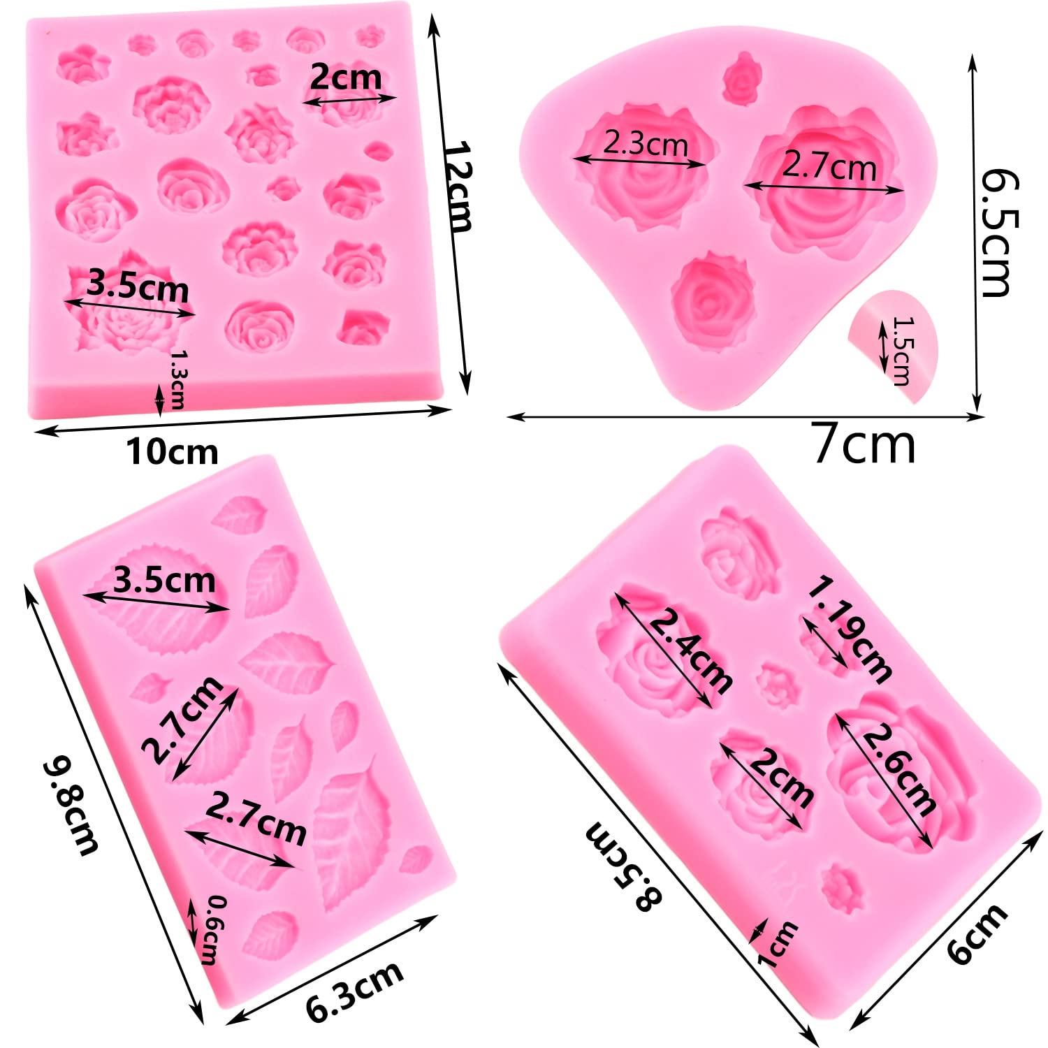 Mujiang Rose Flower Cake Fondant Mold Leaf Silicone Molds For Chocolate Candy Polymer Clay Cake Decorating Set Of 4