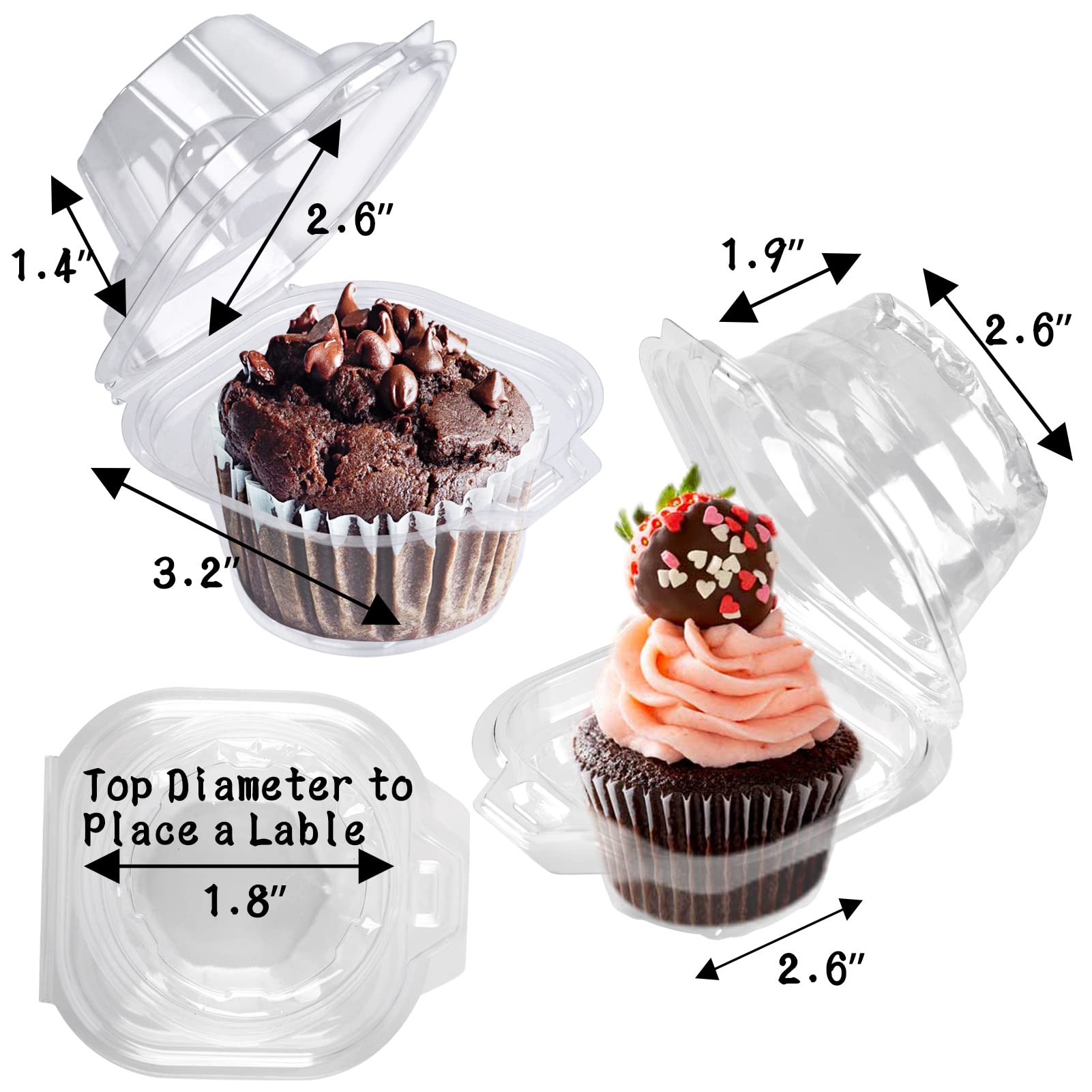 Nplux 50 Pack Individual Cupcake Containers Plastic Cupcake Boxes Cupcake Holders Stackable Deep Dome Cupcake Carrier