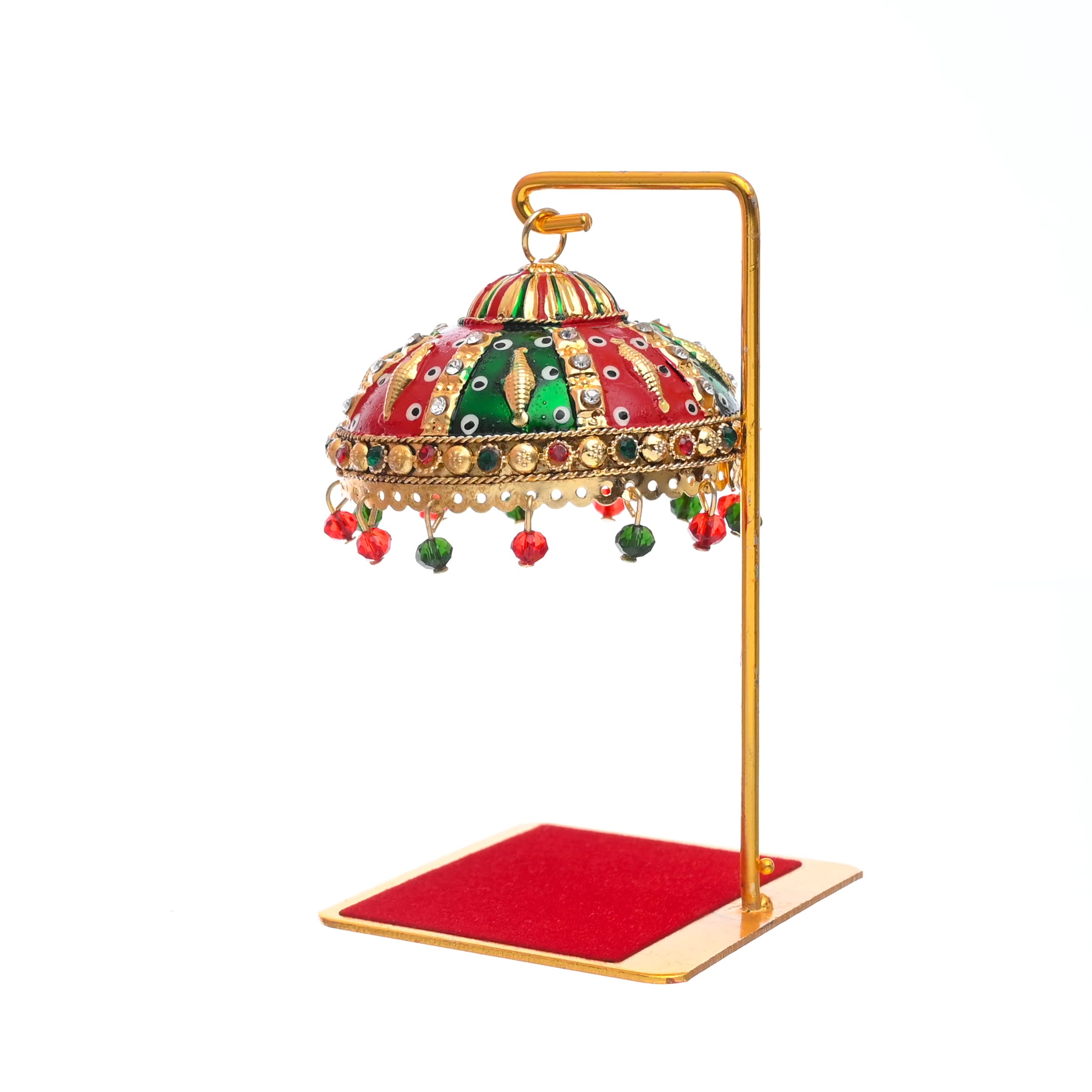 Tej Gifts Metal Umbrella Chhatra With Hanging Crystals For Action God Idol, Car Dashboard/Office Desk/Table/Home Decor Showpiece