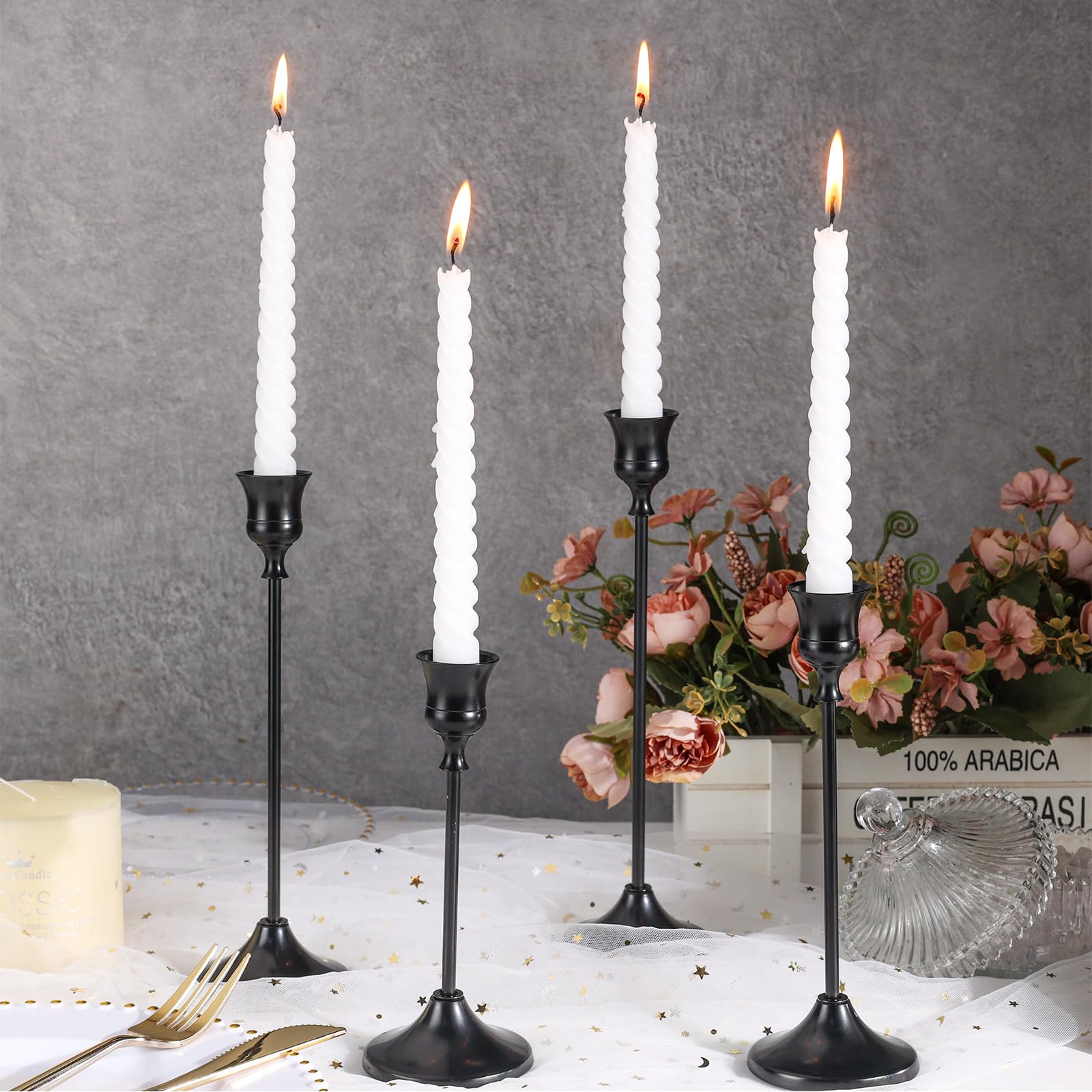Tunyet Candlestick Holders, 6PCS Metal Taper Candle Holder, Black Candle Holders for Candlesticks, Candle Holder for Wedding Fir