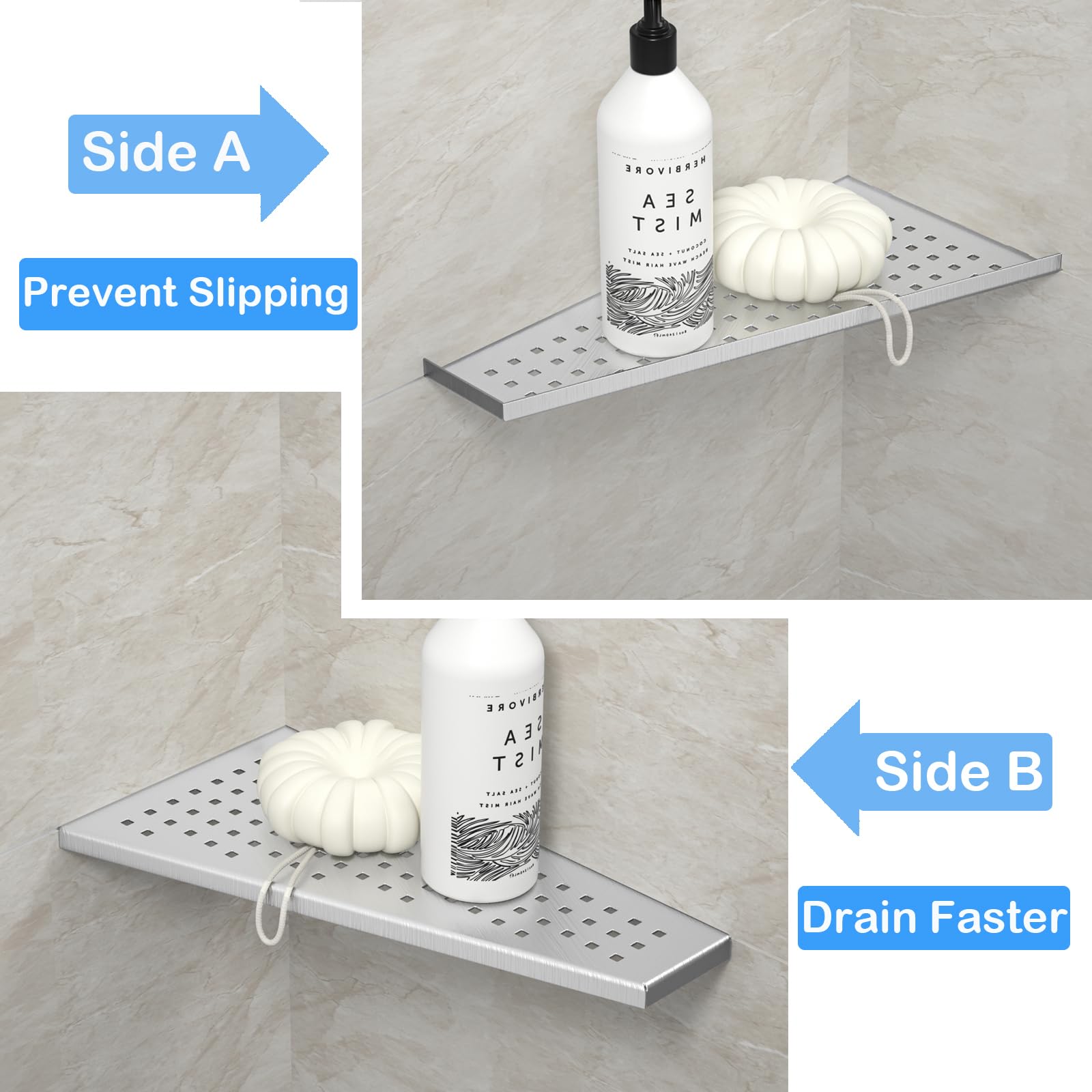 Bernkot Corner Shower Shelf 2Pcs, Trapezoid Shaped Corner Shelves 12'' For Tiled Wall, 304 Stainless Steel Bathroom Floating She