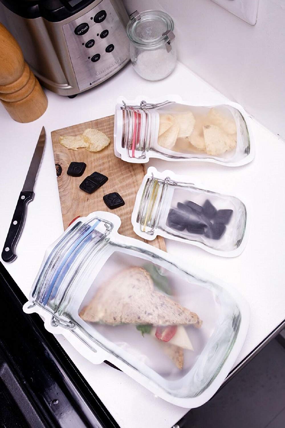 Natx 50Pcs Mason Jar Pattern Food Storage Bag Reusable Portable Stand Up Smell Proof Ziplock Bags Snack Saver Container Retail P