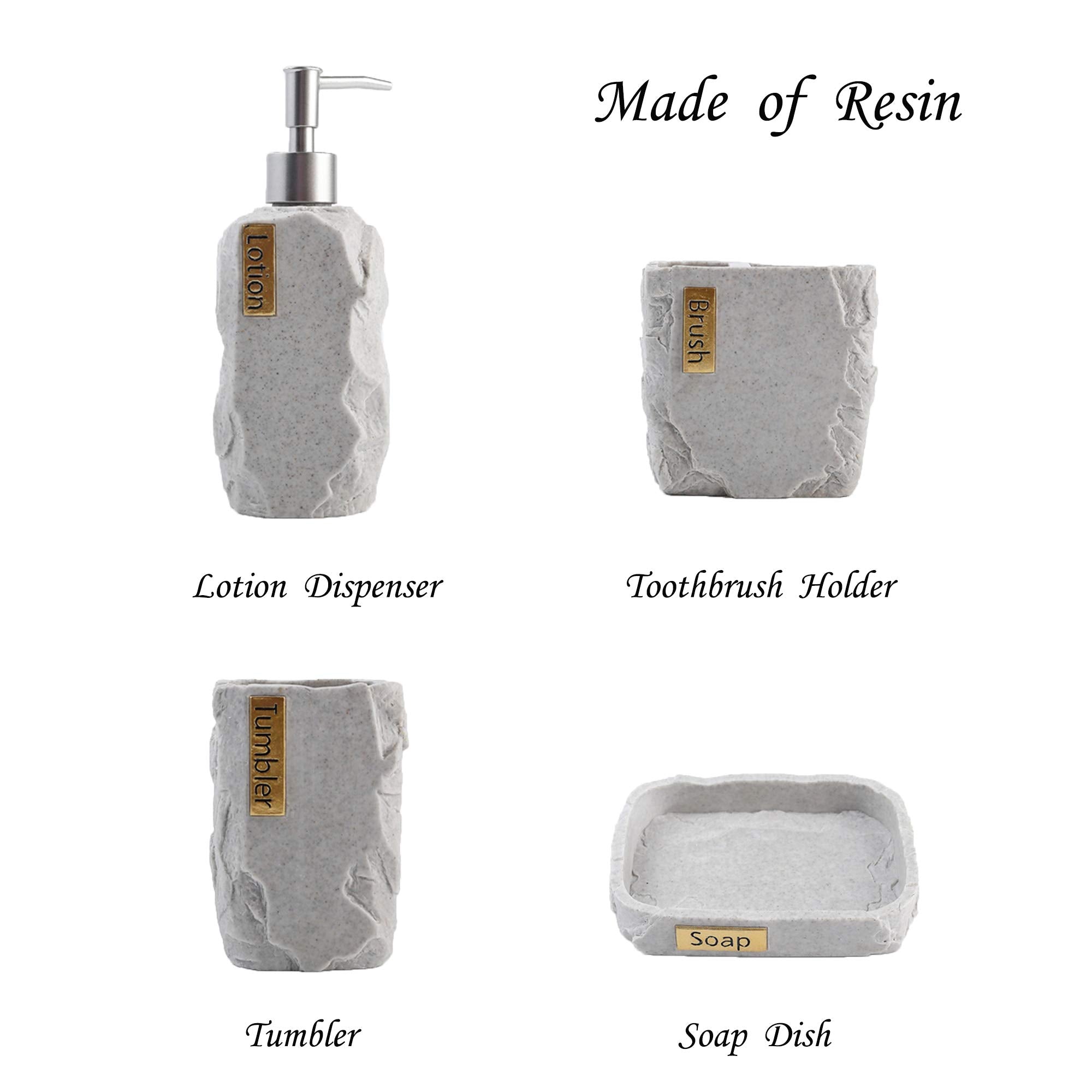Hymmah Bathroom Accessories Set Marble Design Toothbrush Holder Farmhouse Bathroom Decor 4 Pcs Resin Gift Set Apartment Necessities  Contain Toothbrush Cup Soap Dispenser Soap Dish Tumbler