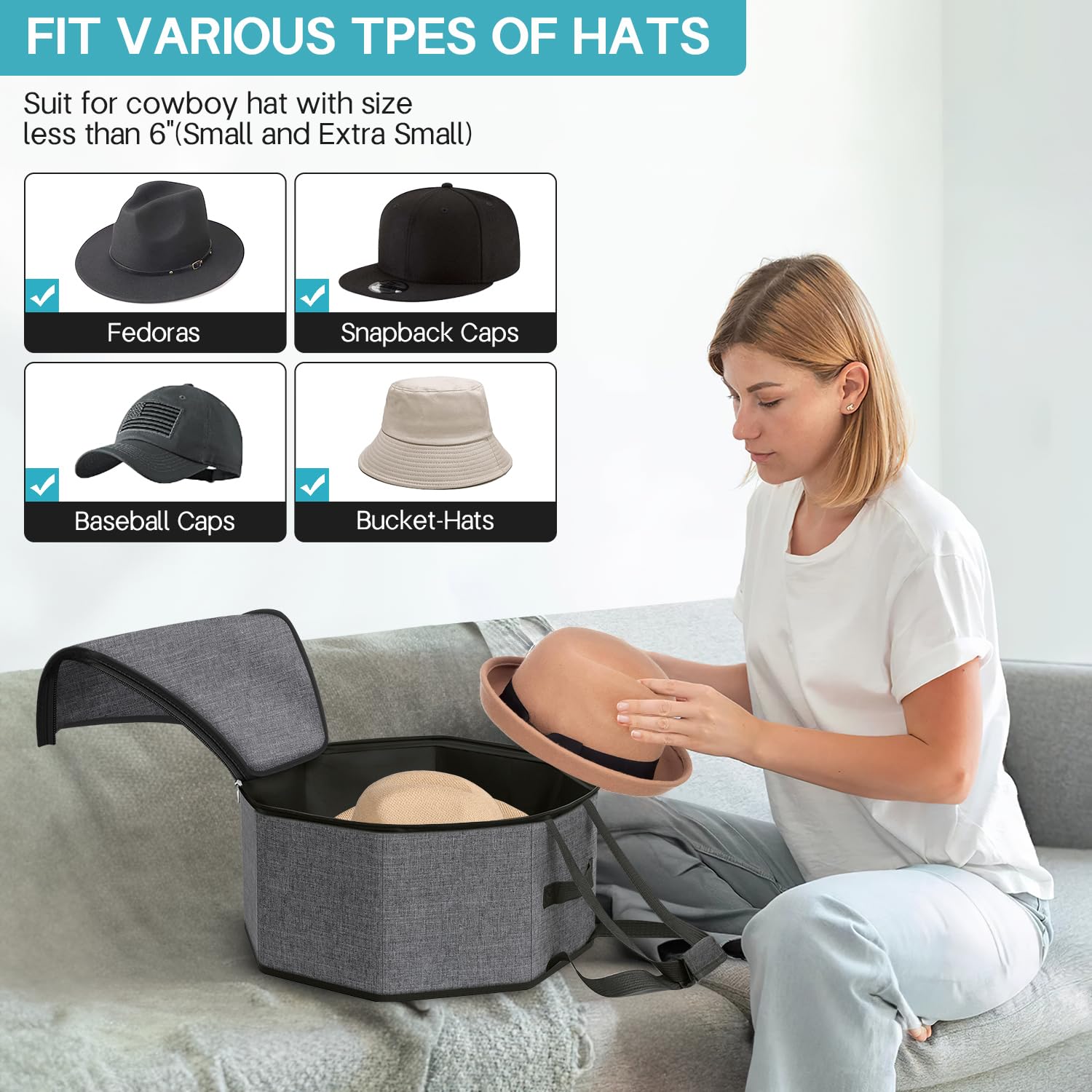 Sleeping Lamb Hat Box For Travel And Storage, Collapsible Cap Case For Mens Fedora Organizer, Hat Storage Box For Men And Women