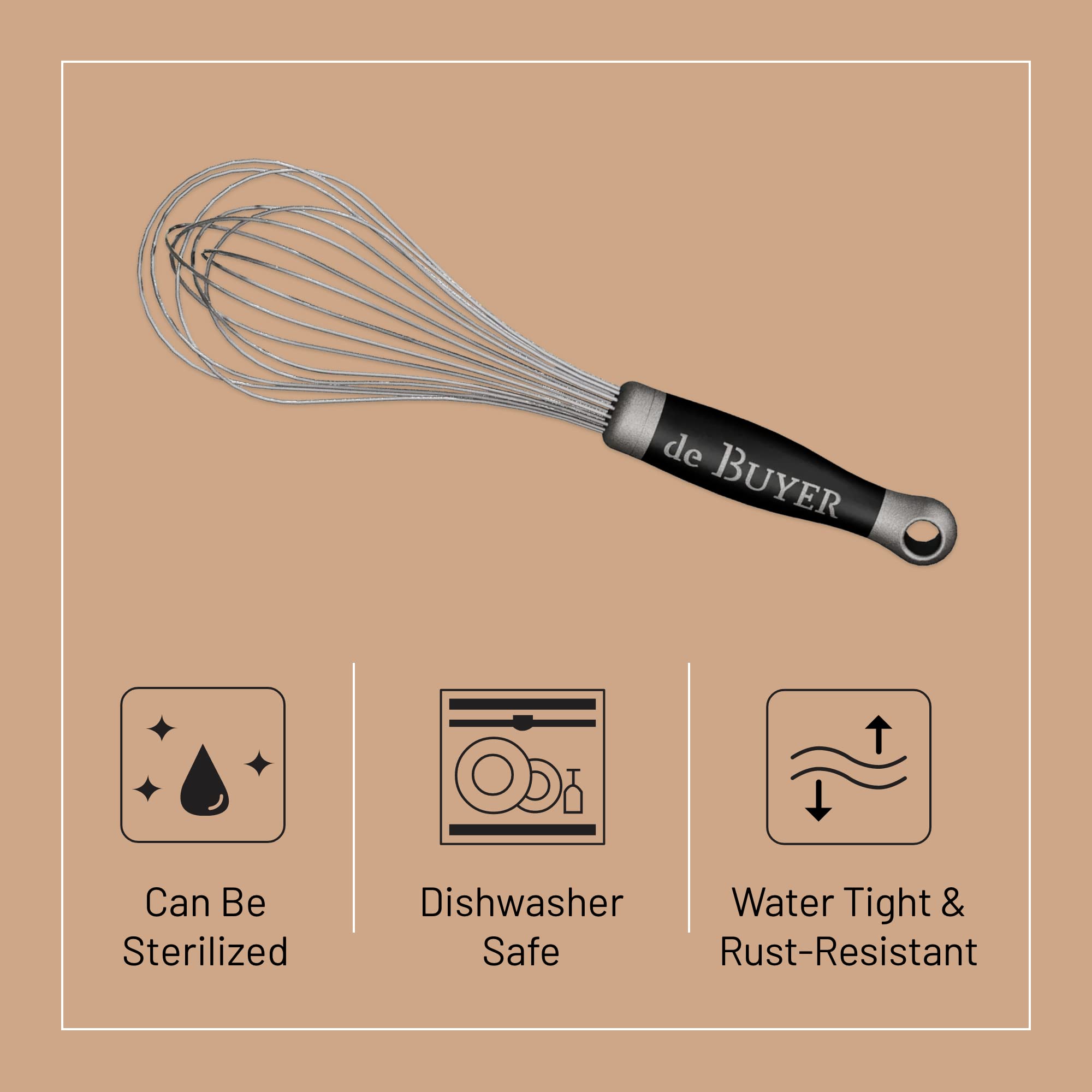 De Buyer Goma Universal Whisk - 8    - Ideal For Whisking Eggs, Sauces & Emulsions - Designed For Heavy, Frequent Use - Ergonomi