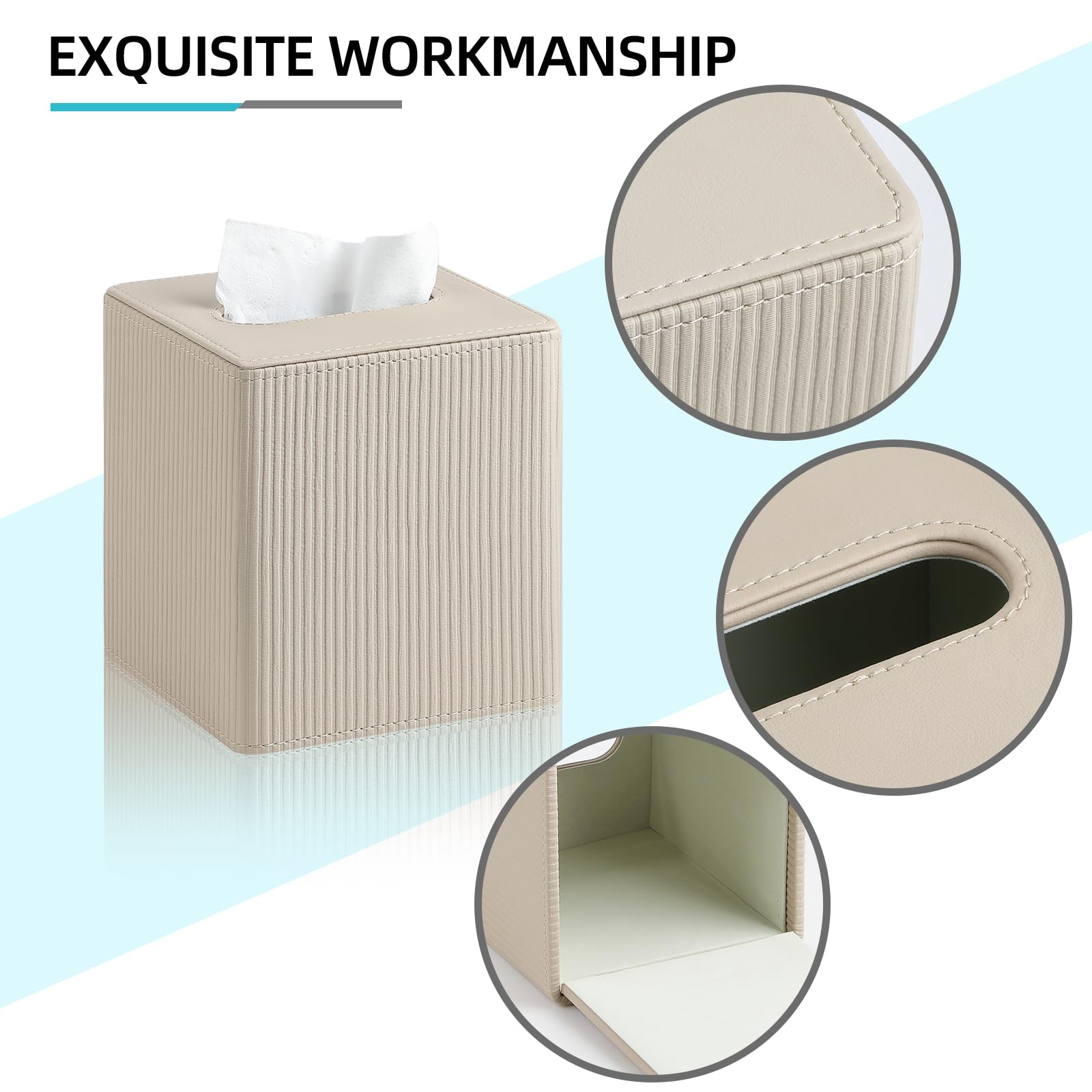 Cretkhp Pu Leather Tissue Box Cover With Magnetic Closure, Modern Square Tissue Box Holder Decorative Organizer For Bathroom Van