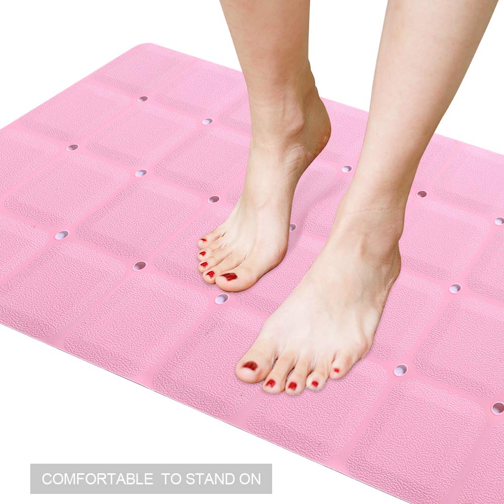 Webos Bathtub Mat Non Slip Soft Rubber Bathroom Bath No Suction Cups for Textured Tub Silicone Shower Bath Tub Mat(Pink  28-inch x 14-inch)