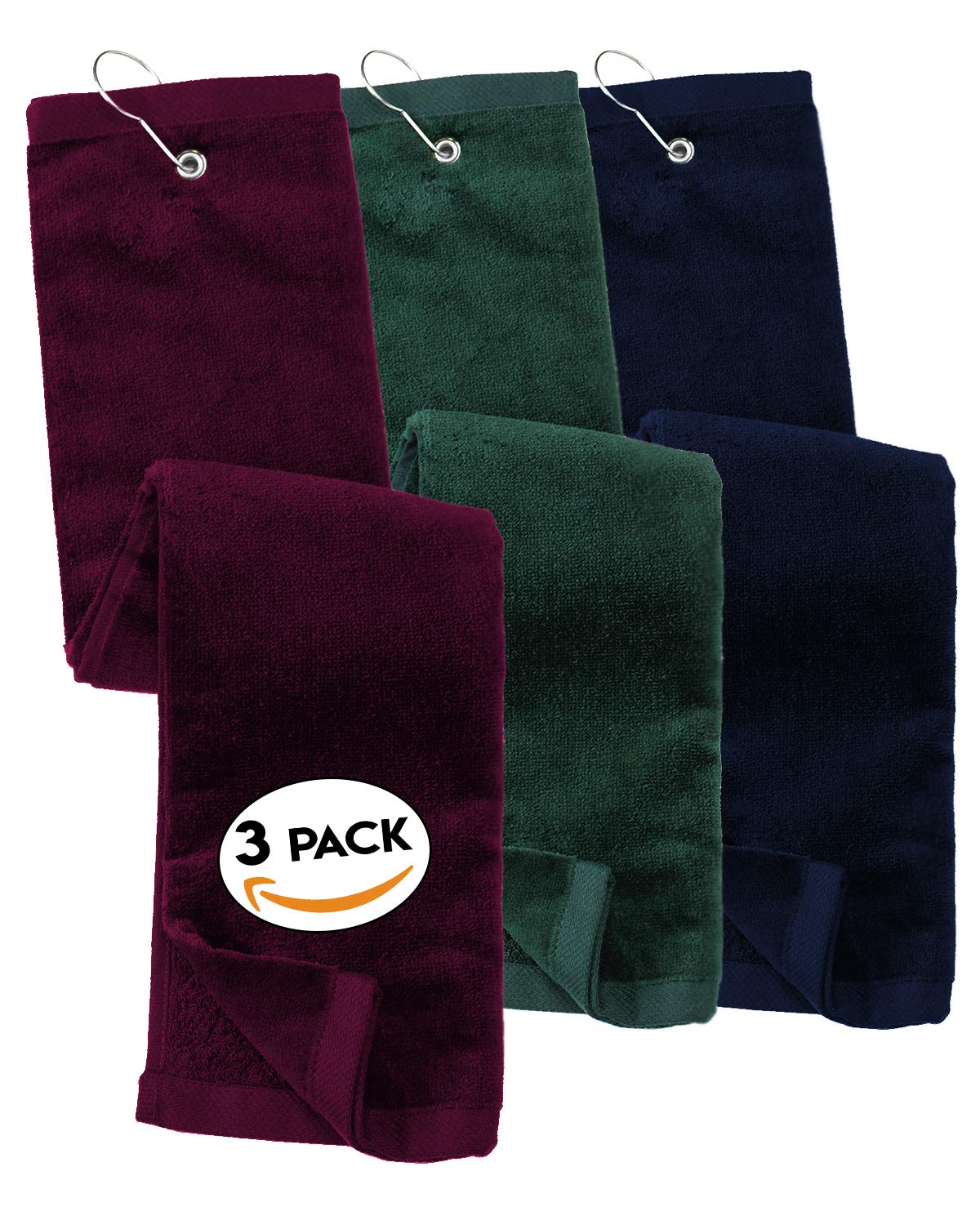 Printualist Multipack Golf Towel - Mix & Match Make Your Own Set- Trifold Cotton 3-Pack Golf Towel Set With Carabiner Clip, Hook