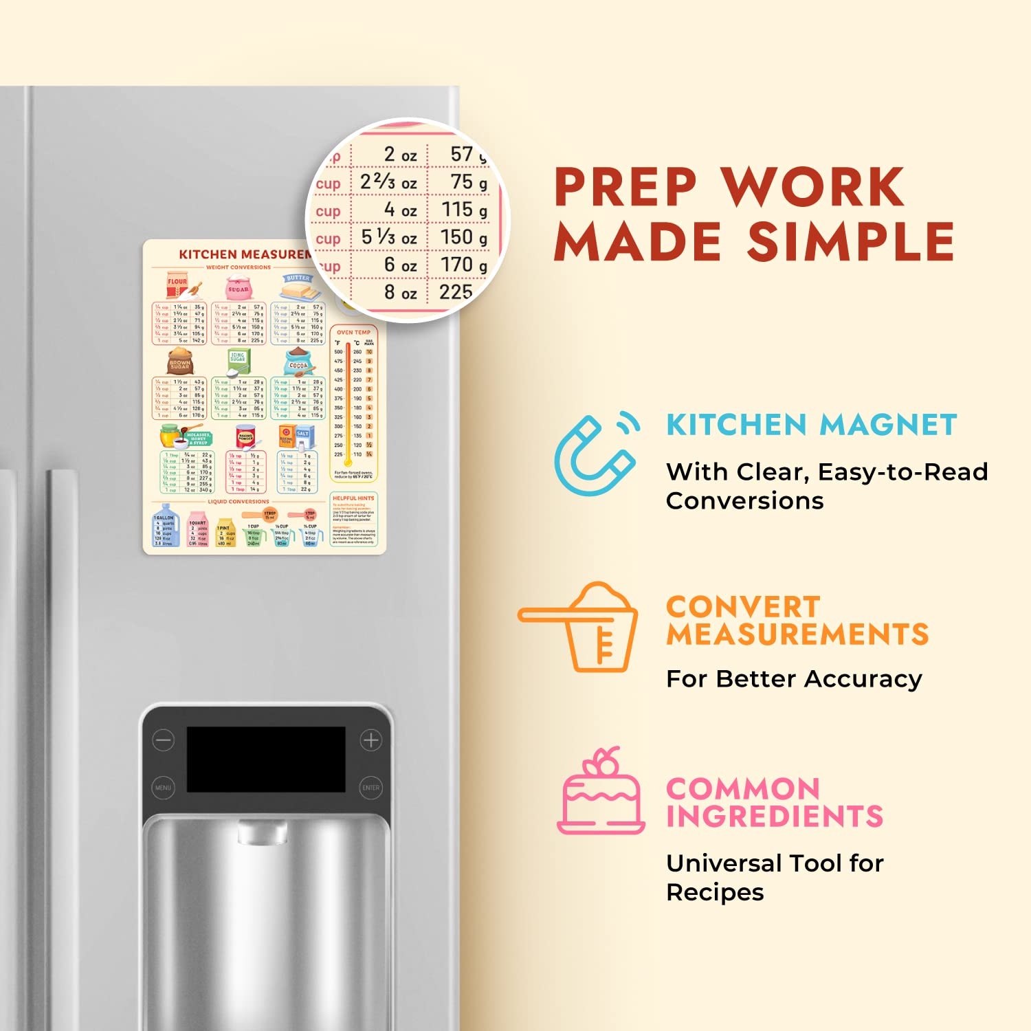 Kitchen Conversion Chart Magnet for Easier Cooking & Kitchen Baking - Kitchen Gadget Baking Gifts - Metric Conversion Chart for