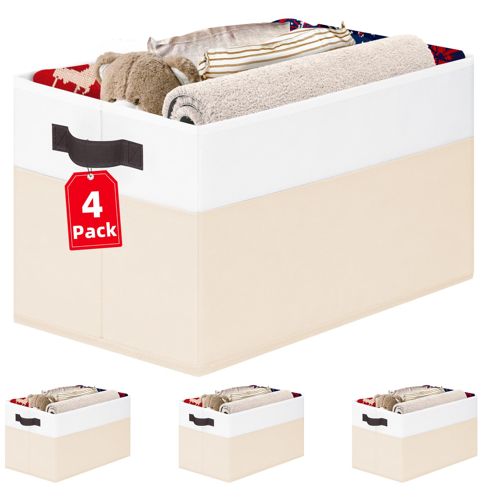 Criusia 4 Pack Baby Clothes Organizer Bins, Fabric Collapsible Storage Baskets With Handles, Odorless Storage Bins For Toy Cloth