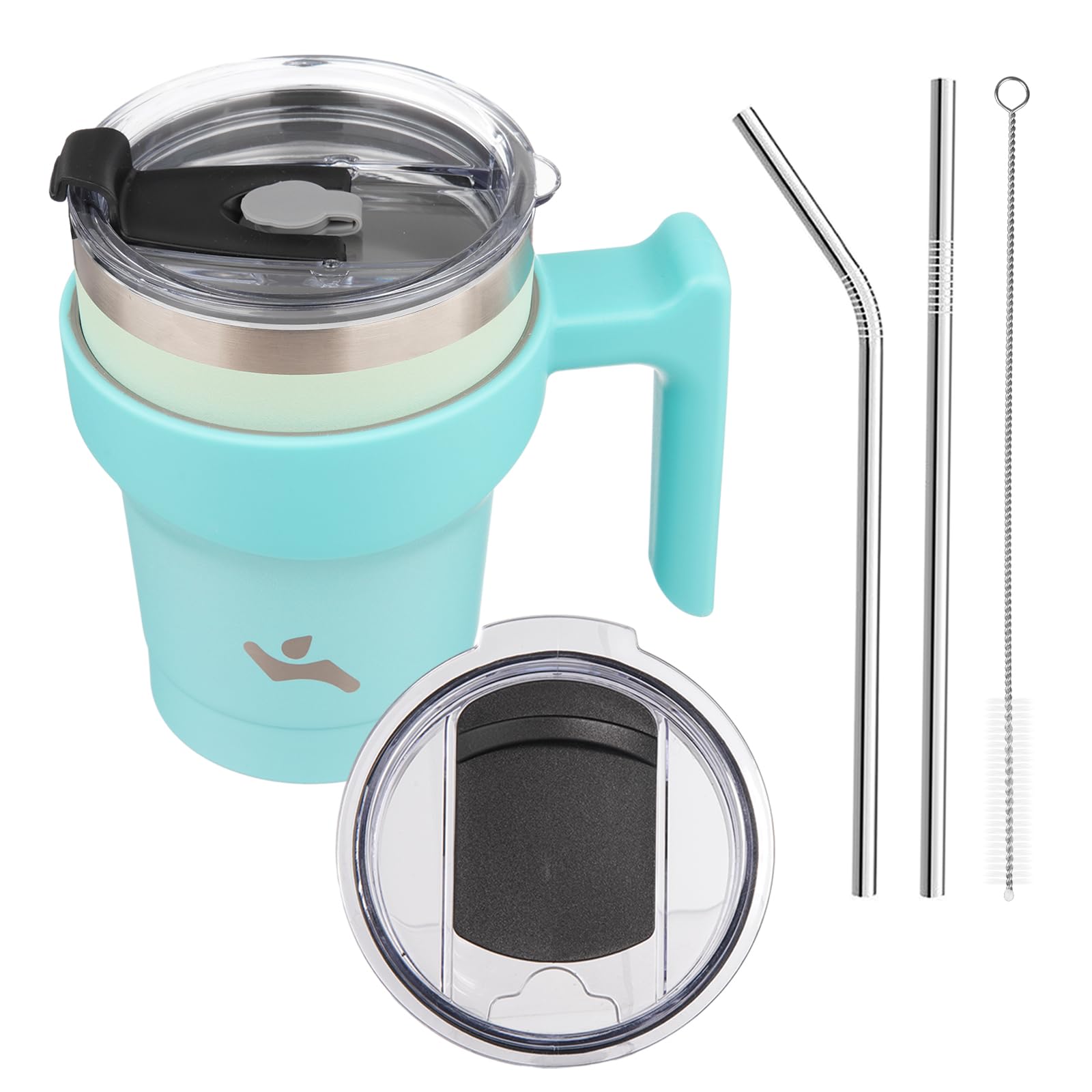 Konokyo 10 oz Tumbler with Handle and 2 Straw 2 Lid, Insulated Water Bottle Stainless Steel Vacuum Cup Reusable Travel Mug, Mint