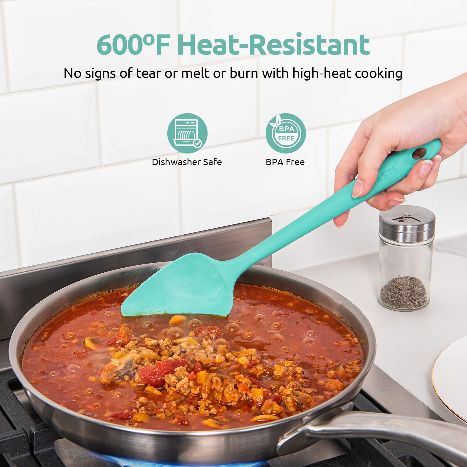 U-Taste Silicone Spatula Set With 600 Degrees Fahrenheit Heat Resistant (Teal/Aqua Sky)