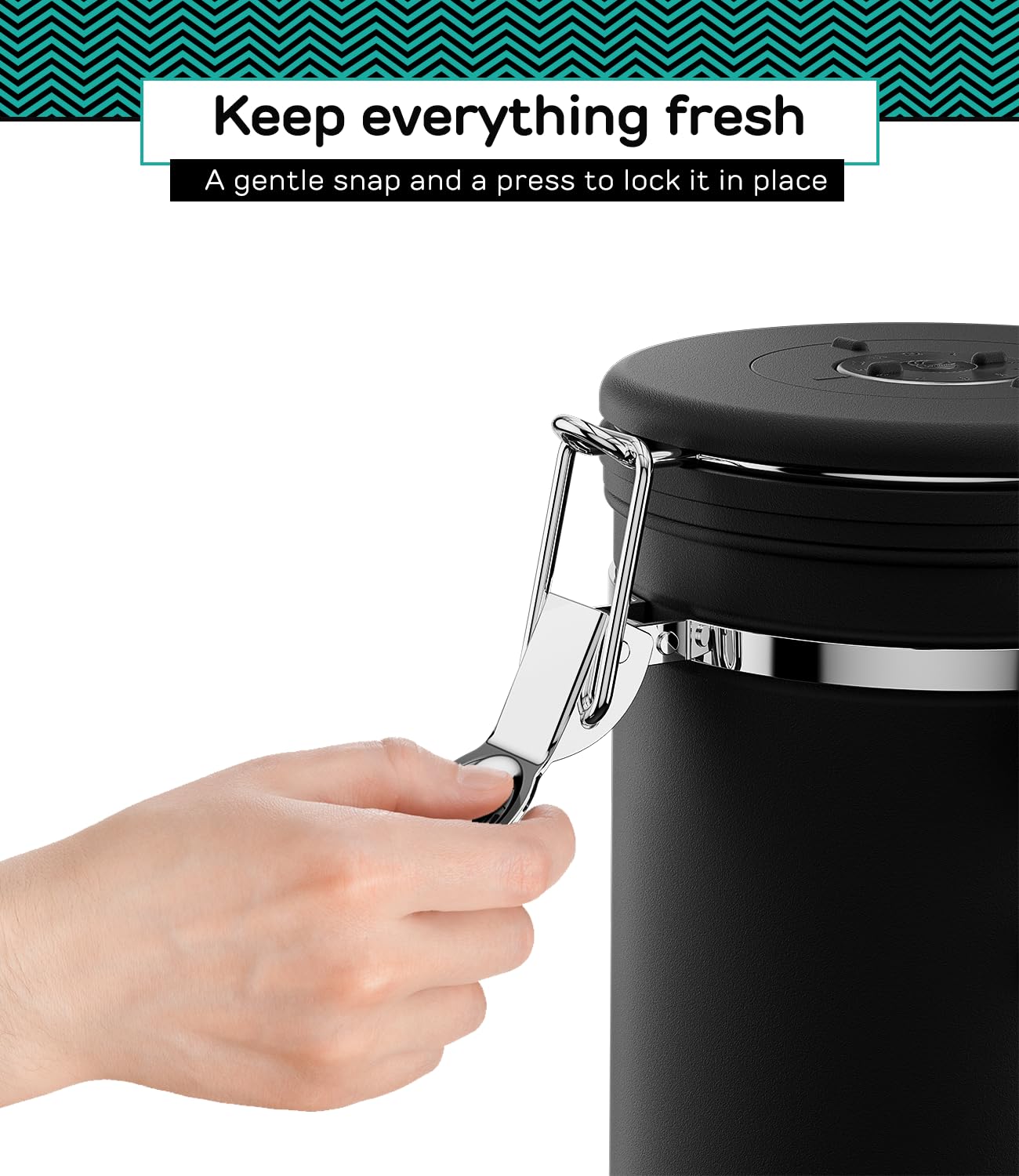 Coffee Gator Stainless Steel Canister - Large 22oz  Black Coffee Grounds and Beans Container with Date-Tracker  CO2-Release Valve  and Measuring Scoop - Ideal Coffee Lovers Gifts for Her