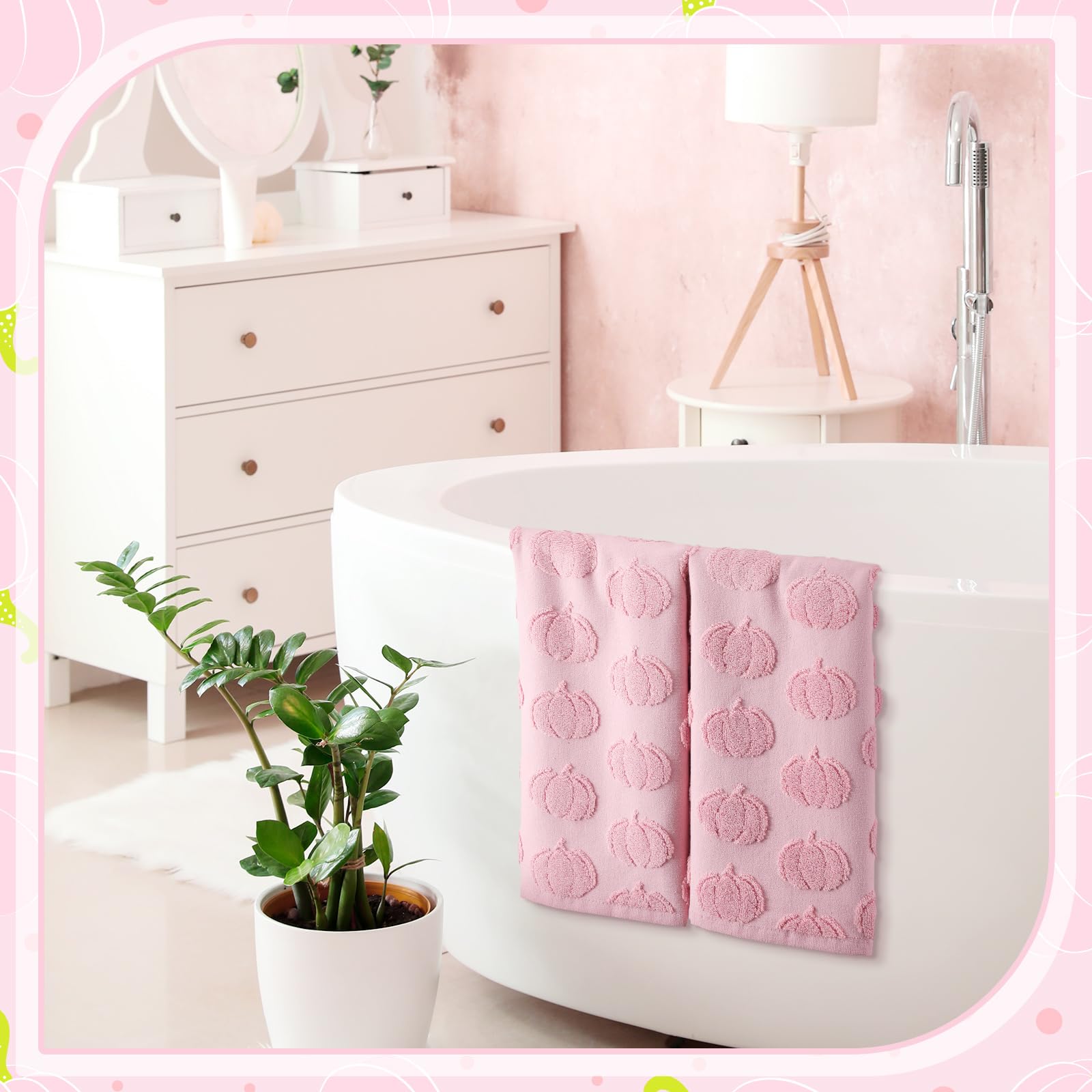 Mindsoft 2 Pcs Fall 3D Pink Pumpkin Jacquard Hand Towels for Bathroom Thanksgiving Pumpkin Towels 100% Cotton Soft Absorbent Dec