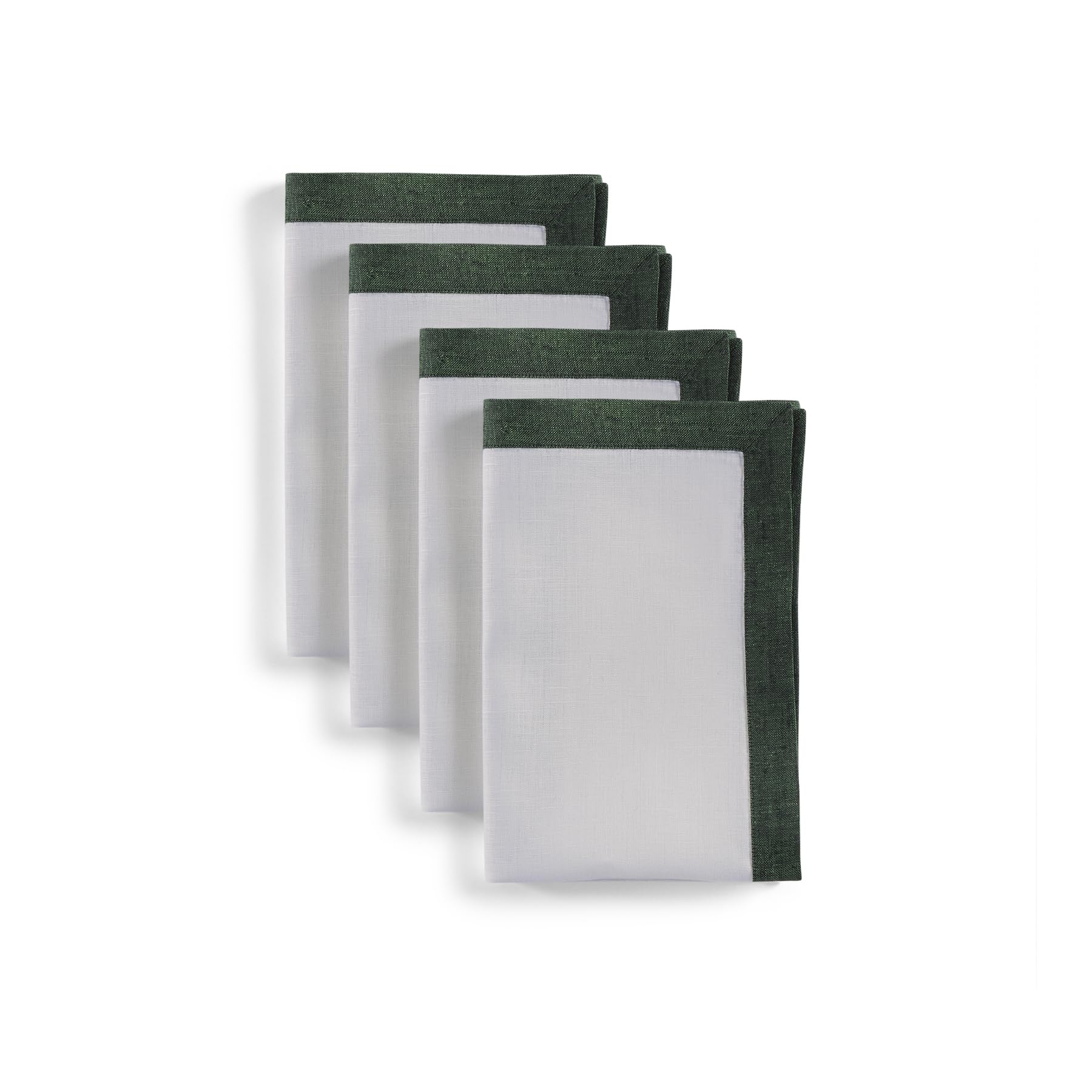 Solino Home Linen Dinner Napkins 20 X 20 Inch - 100% Pure Linen Forest Green And White Cloth Napkins Set Of 4 - Classic, Handcra