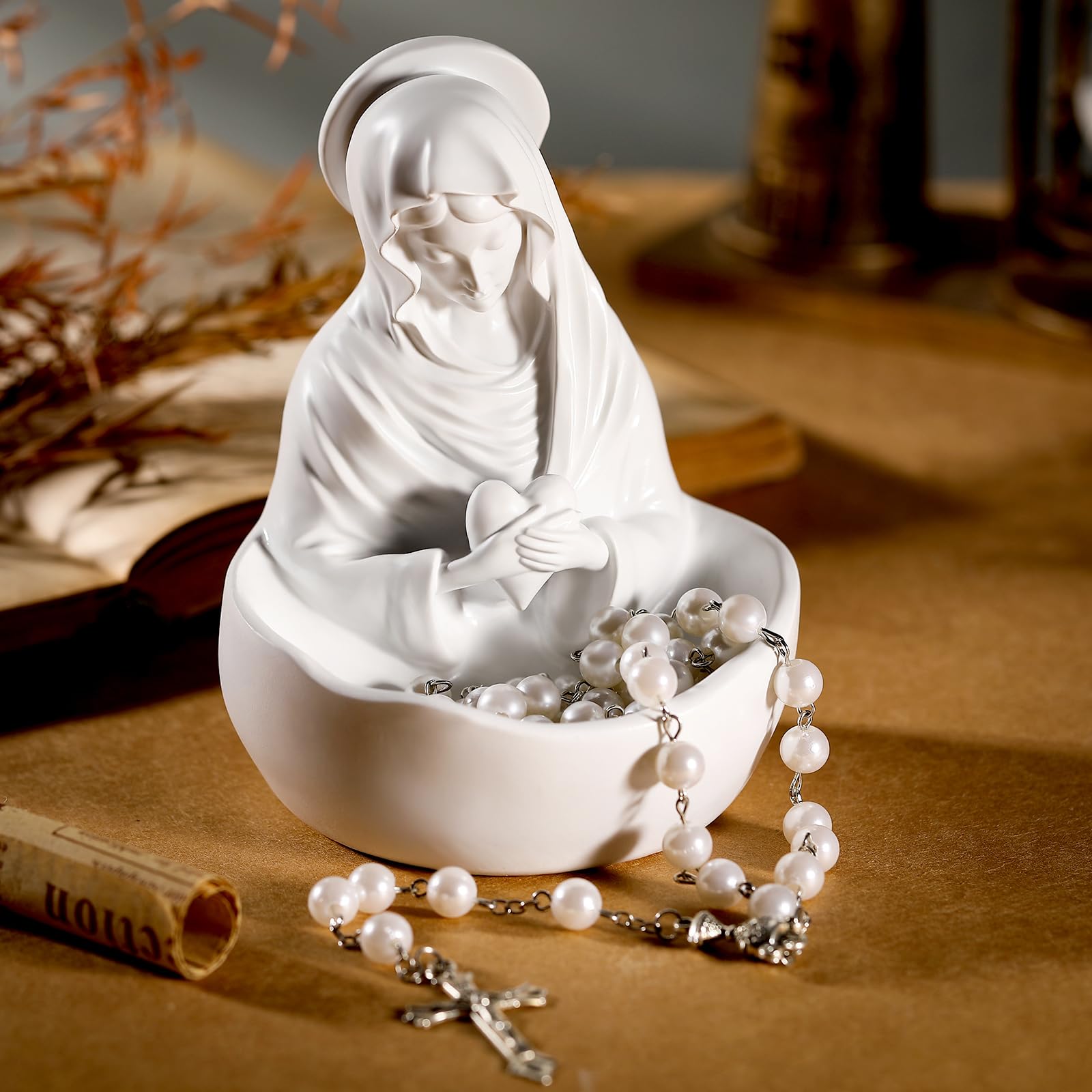 Lineshading Our Lady of Grace Statue Virgin Mary Keepsake Rosary Holder, 5 Blessed Mother Statues, Resin Relic, Catholic Gifts f