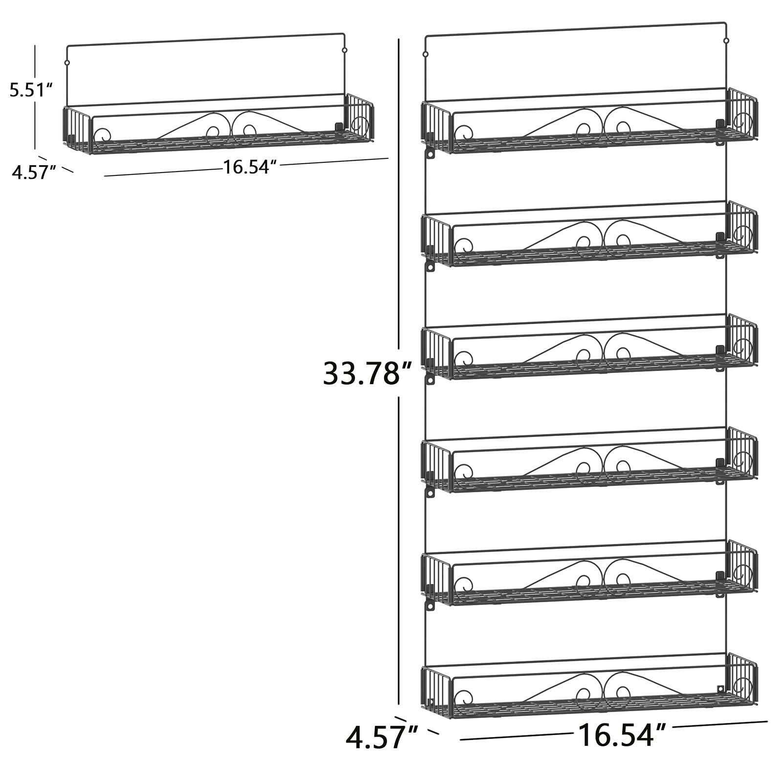 SWOMMOLY Wall Mount Spice Rack, 6 Pack Large-capacity Spice Racks, Stackable Foldable Spice Cans Organizer Shelf, Black