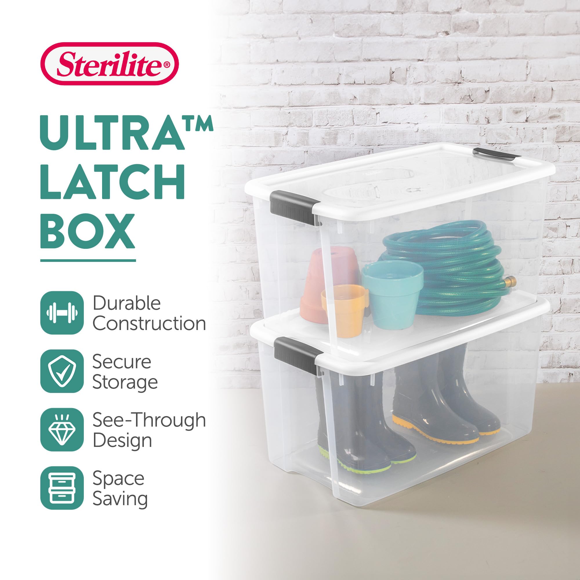 Sterilite 70 Qt Ultra Latch Box, Stackable Storage Bin With Lid, Plastic Container With Heavy Duty Latches To Organize, Clear An