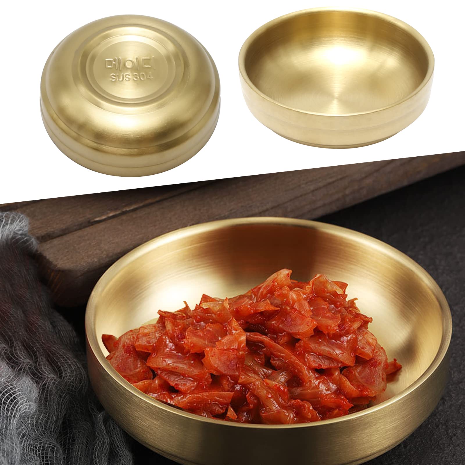 Mdeoosky 4Pcs Mini Stainless Steel Sauce Dish 3.54In Appetizer Plates Double-Deck Plates 304 Stainless Steel Plates For Oil Vine