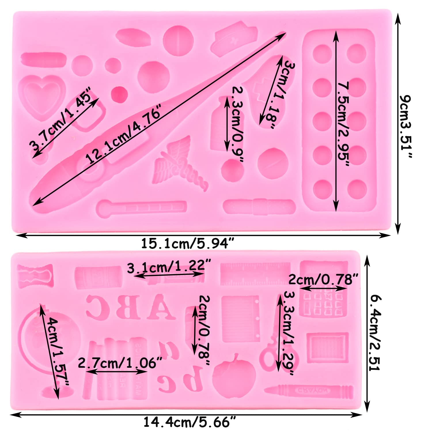 Mujiang Medical Apparatus Silicone Mold Learning Series Fondant Molds For Cake Decorating Chocolate Candy Resin Clay Set Of 2