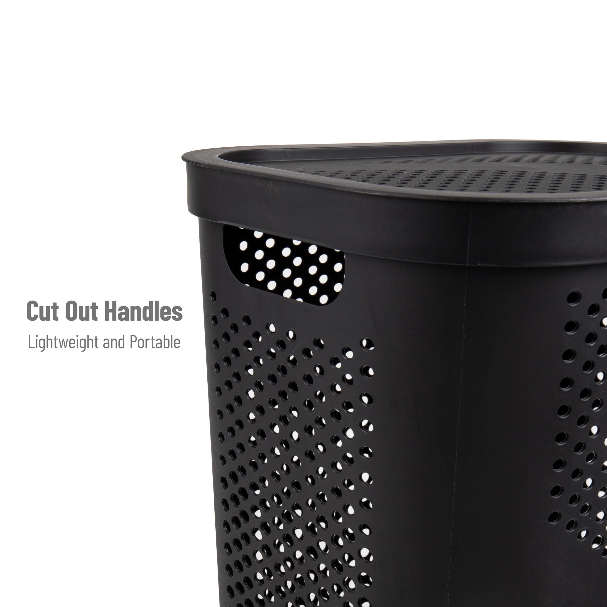 Mind Reader 60L Slim Laundry Hamper, Clothes Basket, Lid, Ventilated, Plastic, Set Of 2, Black