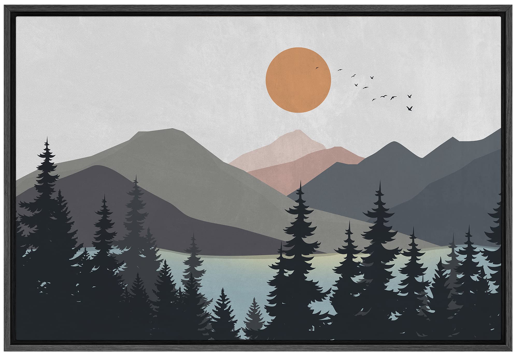 Signford Framed Canvas Print Wall Art Woodland Nursery Decor Pastel Mountain Pine Tree Lake Nature Wilderness Modern Art Decorat