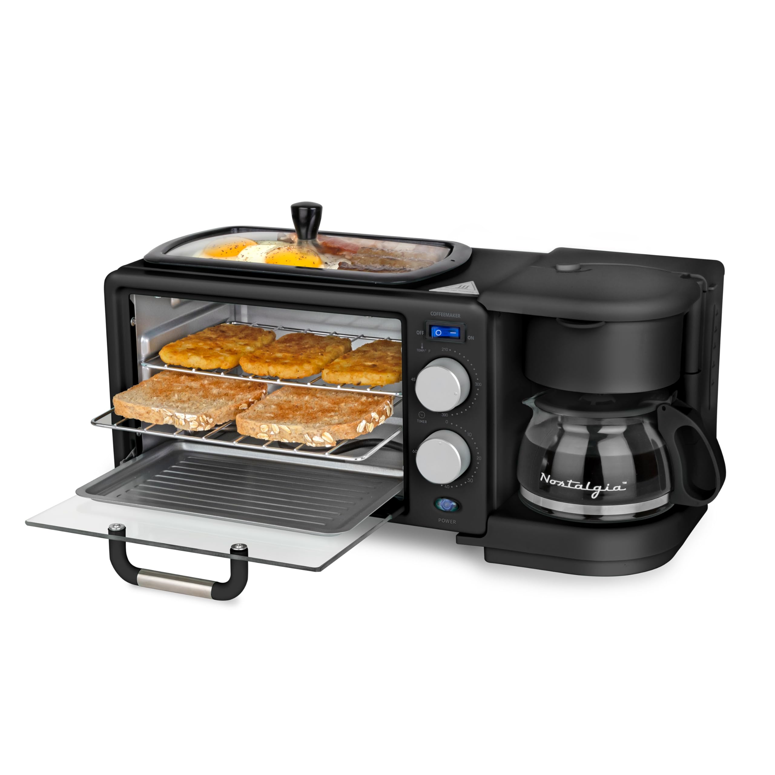 Nostalgia 3-in-1 Retro Breakfast Station - Includes 5 (4 Oz) Cup Coffee Maker, Non-Stick Ceramic Griddle, and 4-Slice Toaster Ov